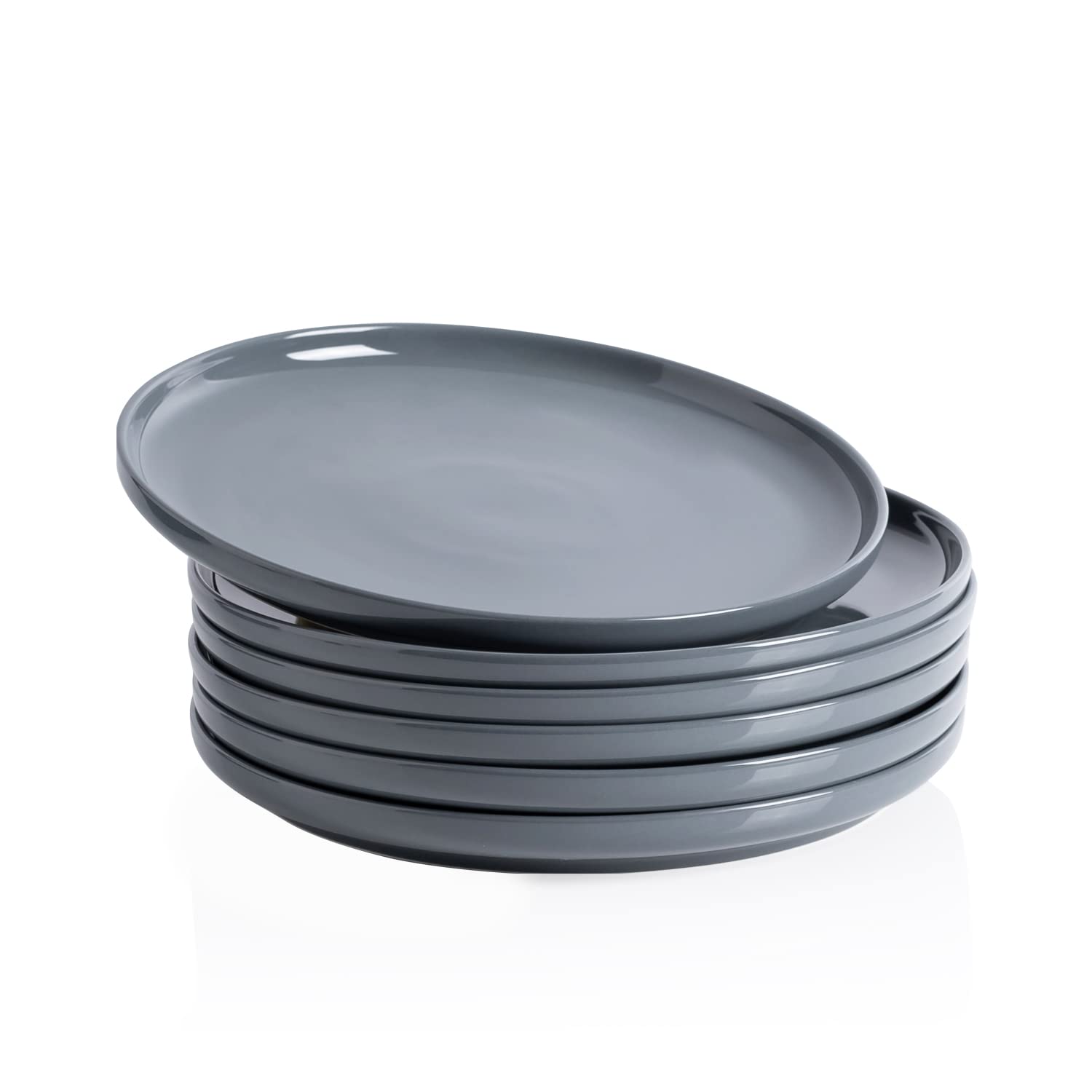Kanwone 10-Inch Porcelain Dinner Plates Set of 6 - Microwave & Dishwasher Safe, Elegant Grey Tableware for Everyday Dining, Parties & Restaurant Use