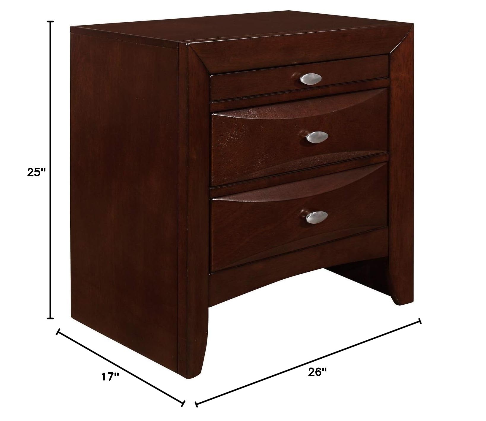HomeRoots New Merlot Nightstand with 2 Chambered Drawers - Stylish Bedside Table for Bedroom, Living Room & Guest Room