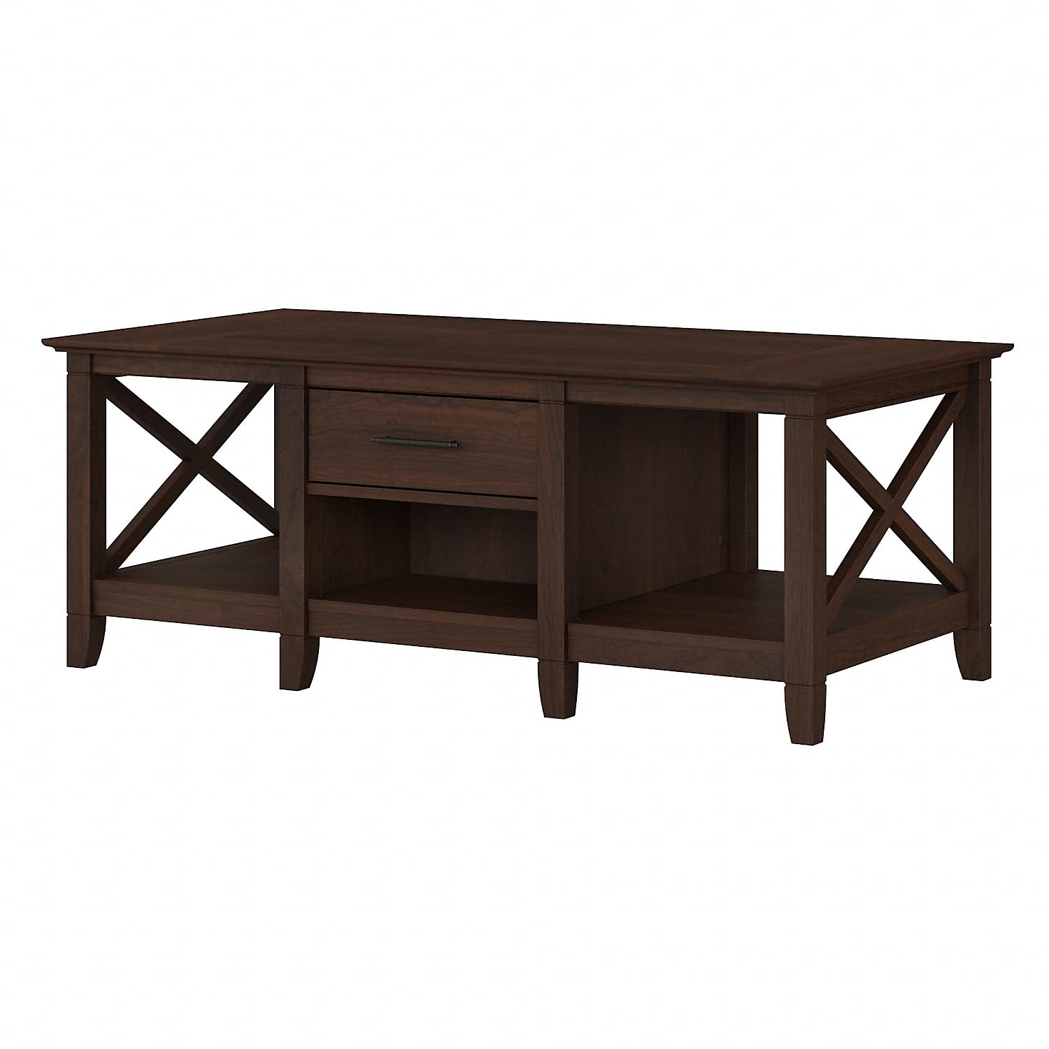 Bush Furniture Key West Coffee Table with Storage - Rustic Cherry Finish - Perfect for Living Room, Office, or Dorm Room Organization