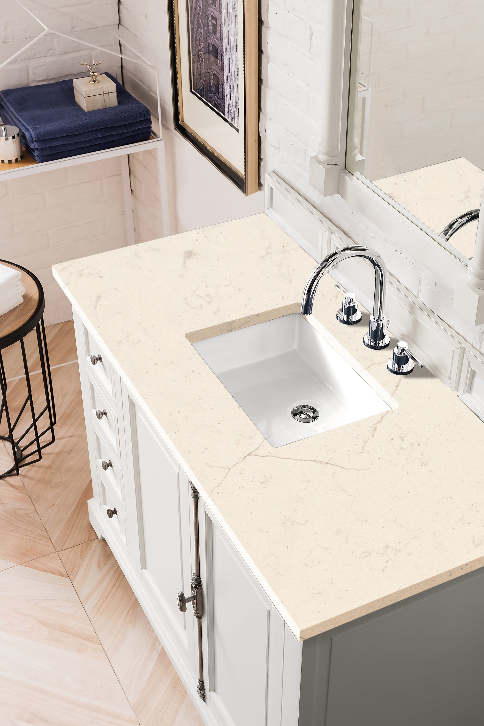 Providence 48 Inch Single Bathroom Vanity Cabinet with 3CM Eternal Marfil Quartz Countertop - Bright White Finish for Modern Bathroom Remodel, Small Space Solution, Powder Room Upgrade