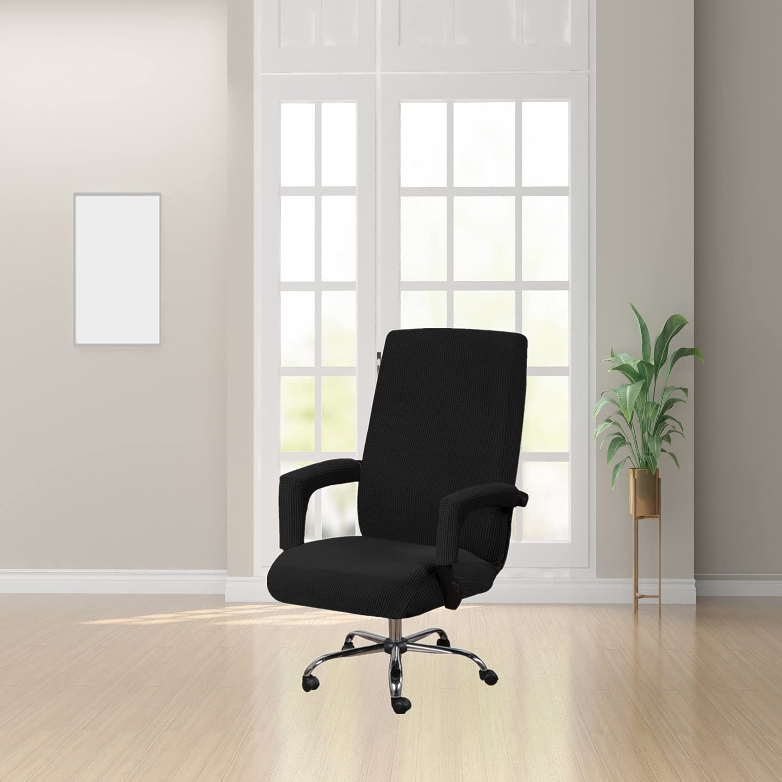 Stretchable Washable Office Chair Cover - Universal Fit for Computer & Rotating Chairs (Medium, Black) - Perfect for Home Office, Gaming & Workspace Protection