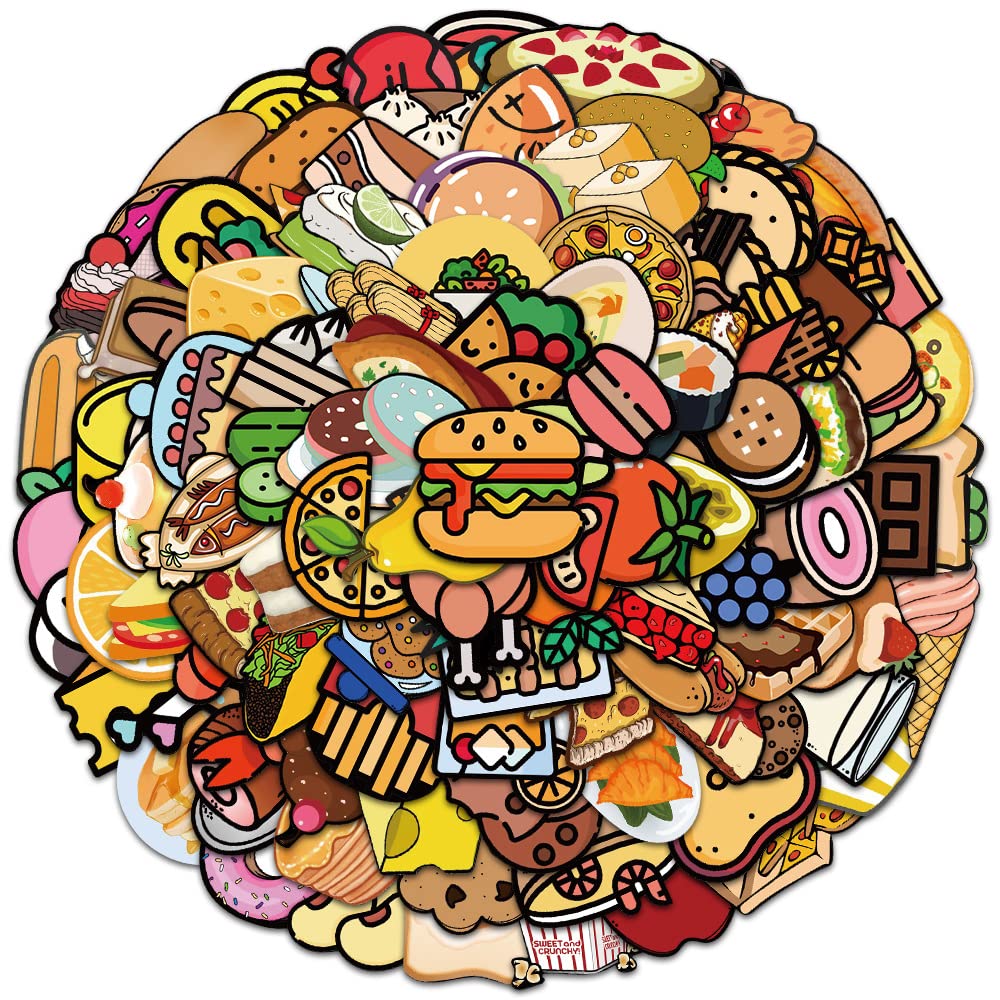 100 Cute Cartoon Food Stickers - Waterproof Vinyl Decals for Scrapbooking, Laptops, Water Bottles, Skateboards & Refrigerators - Perfect for DIY Crafts, School Supplies & Home Decor
