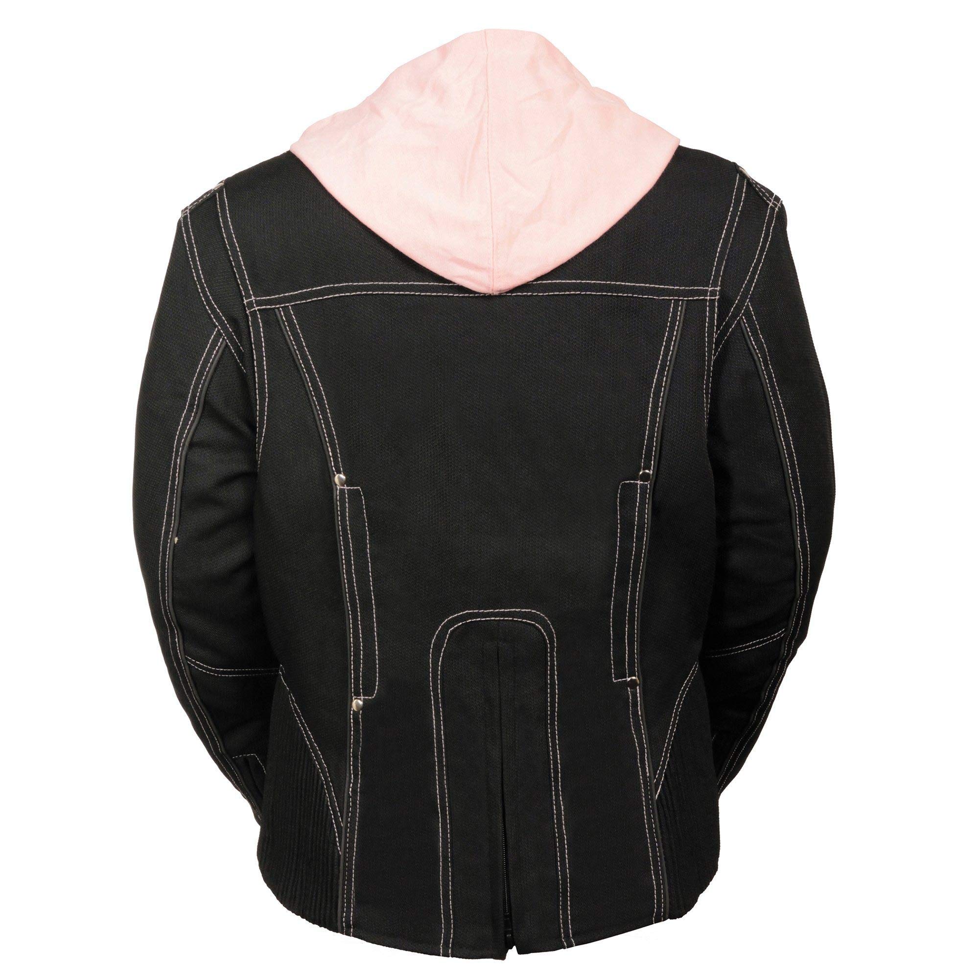 Milwaukee Leather NexGen SH1966 Women's Black & Pink 3/4 Motorcycle Jacket with Reflective Tribal Design & Hood - Perfect for Riding, Commuting & Outdoor Adventures