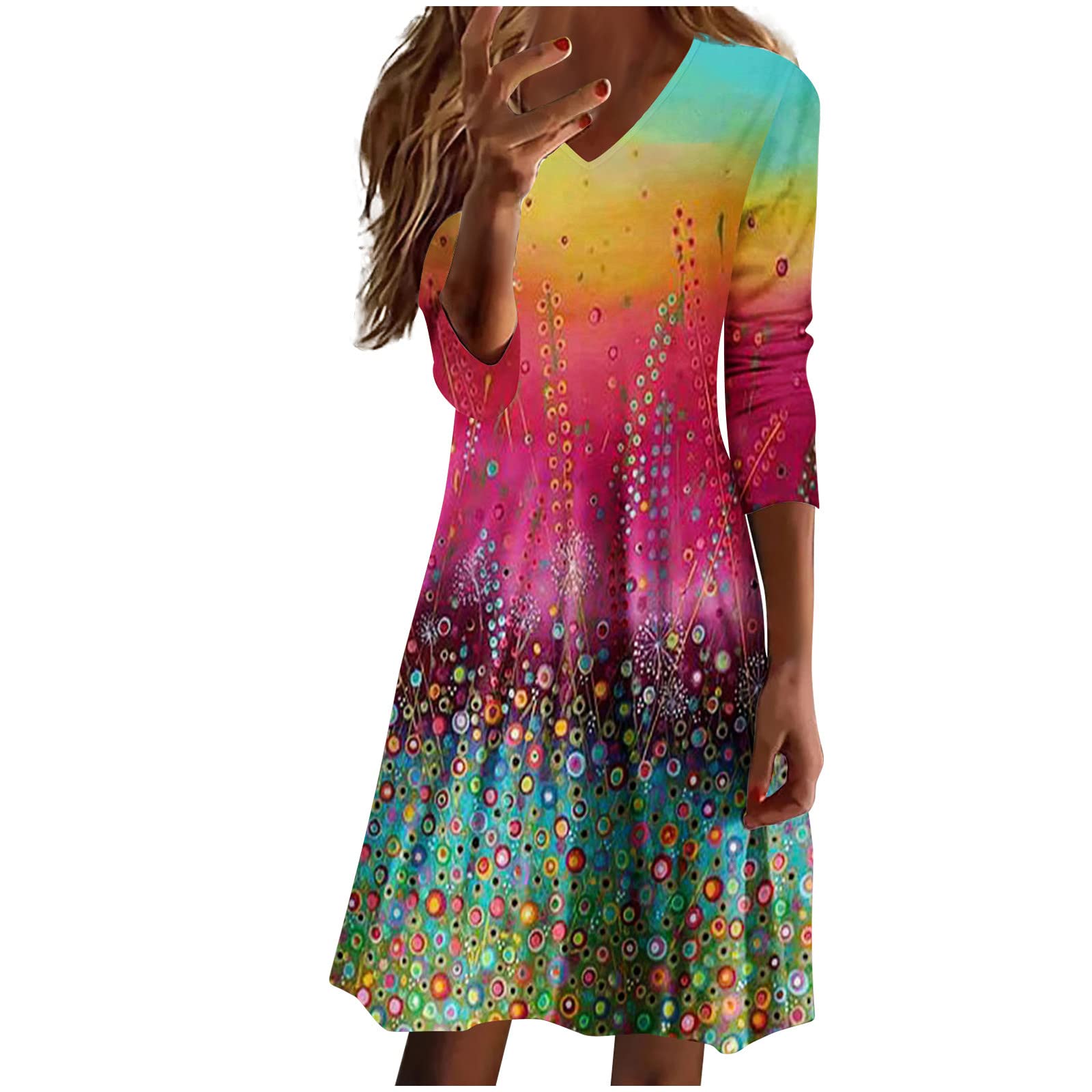 Stylish Women's Short Skater Dress - Long Sleeve V-Neck A-Line Swing Dress for Fall | Casual Tunic T-Shirt Dress for Parties, Dating & Everyday Wear