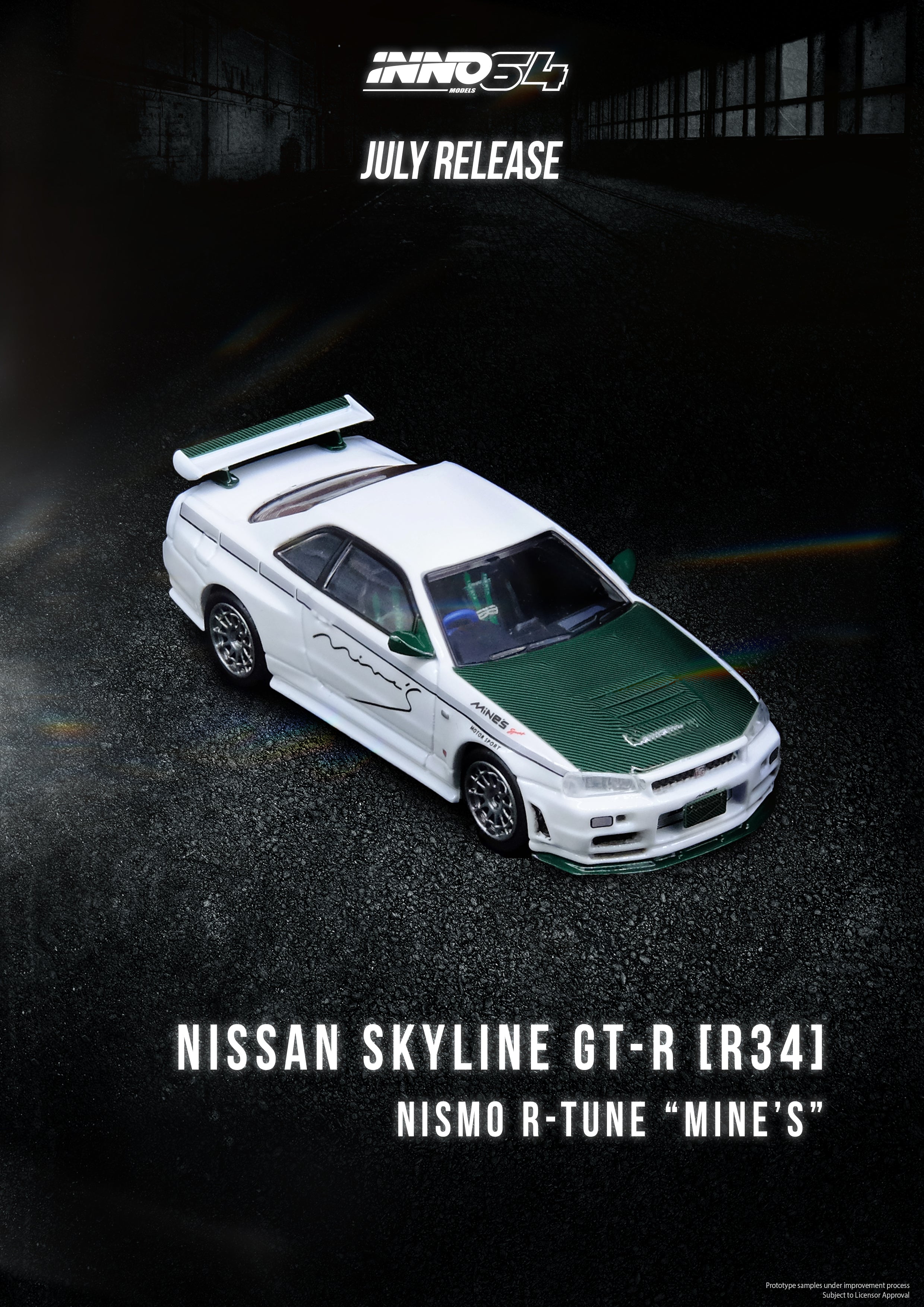INNO64 1:64 Scale Nissan Skyline GT-R R34 NISMO R Tune MINES Edition Diecast Model Car - Perfect for Collectors, Display & Racing Enthusiasts