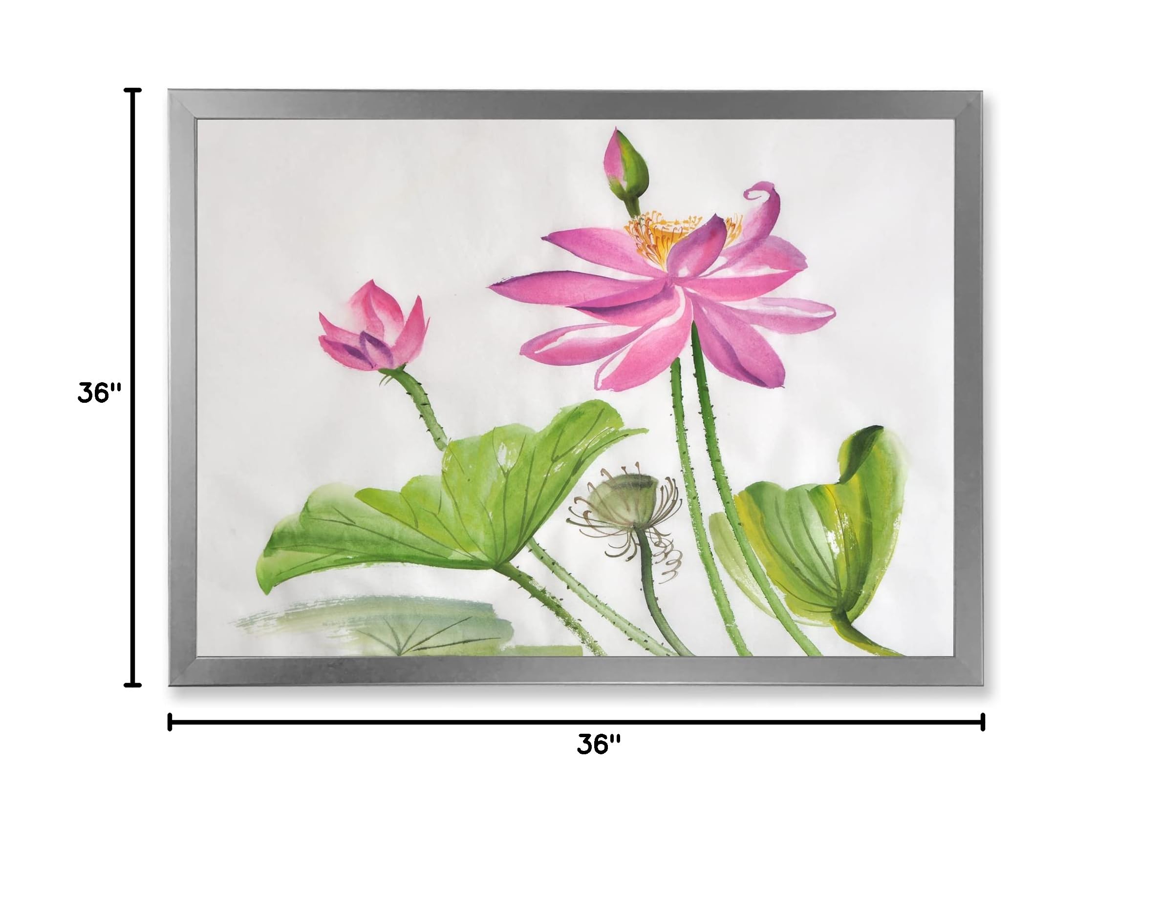 DesignQ Traditional Framed Wall Art - Two Pink Lotus Flowers Painting for Home Decor, Living Room, Bedroom & Office
