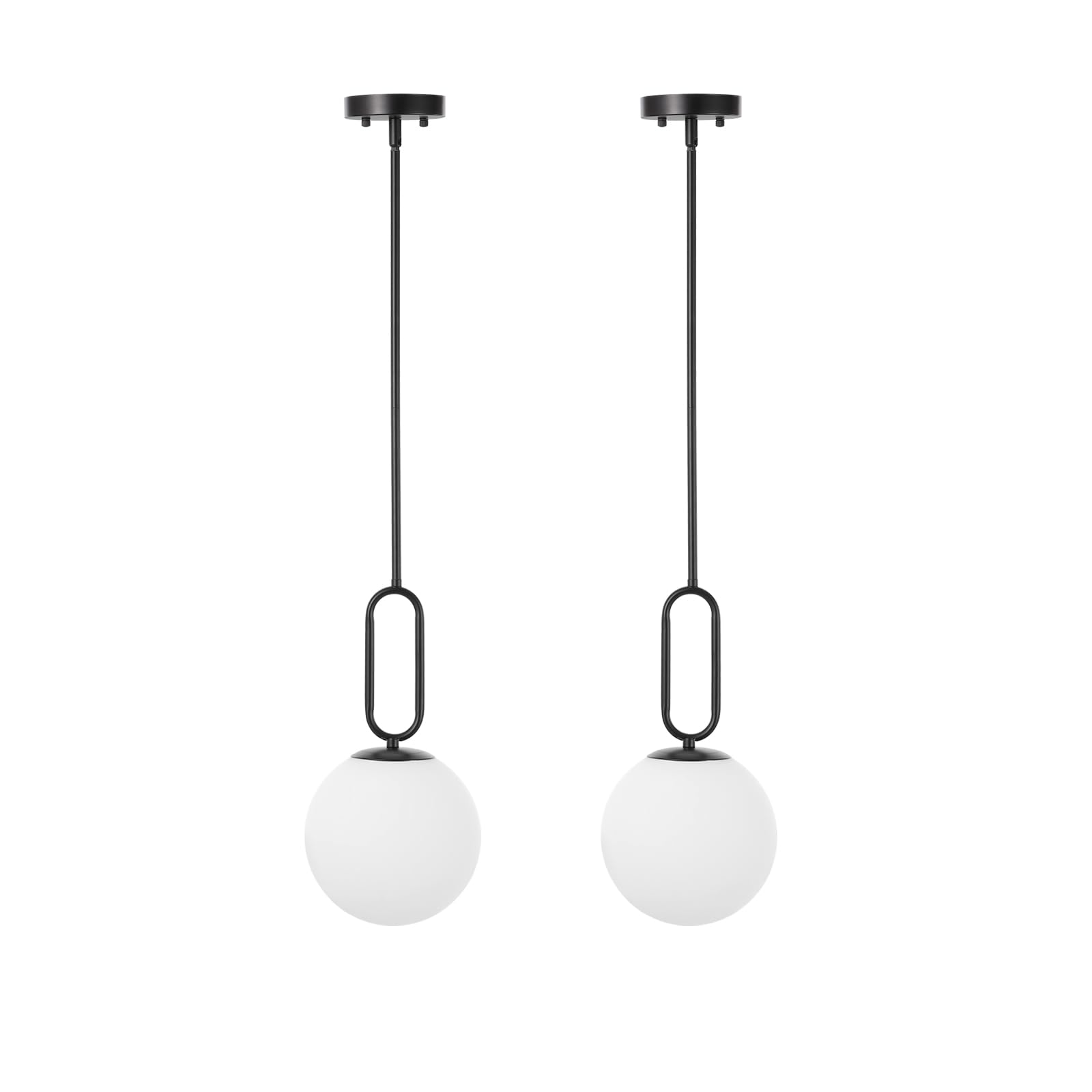 Modern Black Globe Pendant Light with Milky White Glass Shade - 2 Pack Adjustable Hanging Ceiling Fixture for Kitchen Island, Dining Room & Living Room - Perfect for Farmhouse, Industrial & Modern Home Decor