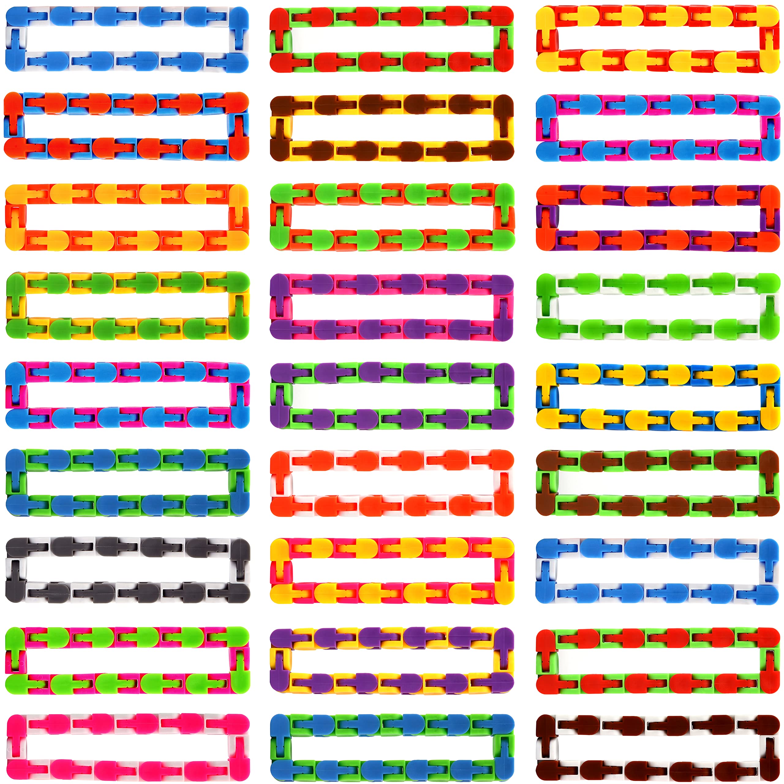 68 Pack 24 Links Wacky Tracks Snap and Click Fidget Toys - Sensory Stress Relief Toys for Kids & Adults, Plastic Chain Snake Puzzle for Anxiety Relief, Birthday Party Favors - Perfect for Classrooms, Travel & Office Focus