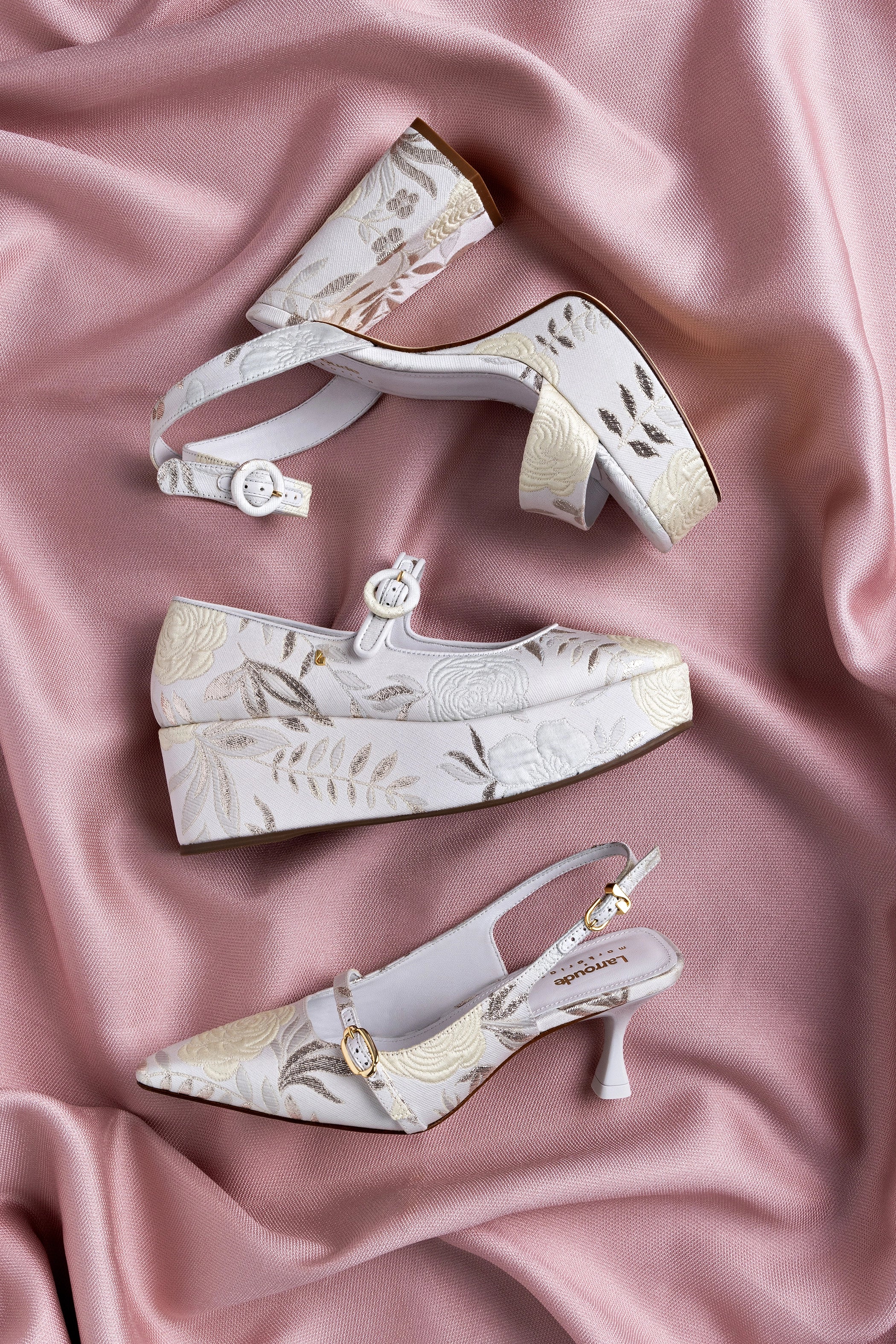 Larroudé x Markarian Ines Pump in Yvette Ivory Brocade - Elegant Women's Dress Shoes for Weddings, Parties & Special Occasions