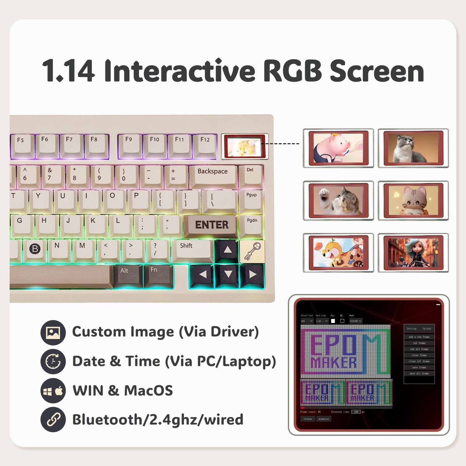 EPOMAKER TH80 PRO V2 Wireless Mechanical Gaming Keyboard - 75% Compact Layout, RGB Backlit, Programmable via VIA, Hot-Swappable Budgerigar Switches, Bluetooth/2.4Ghz/USB-C Connectivity (Retro White) | Perfect for Esports, Office Work & Typing Enthusiasts
