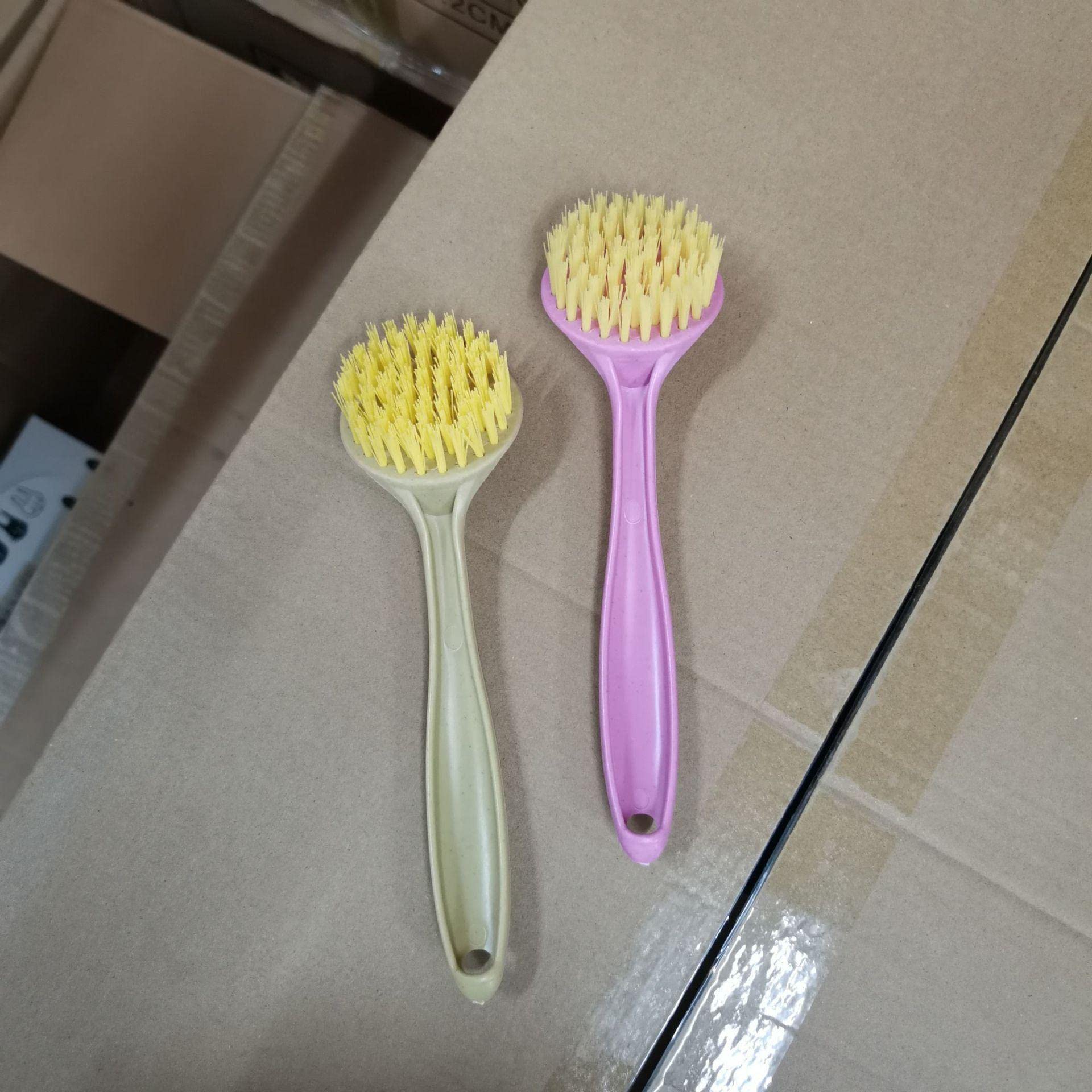 VUTEE Long Handle Dishwashing Brush - Heavy Duty Kitchen Cleaning Brush for Pots, Pans & Sinks - Hanging Scrub Brush with Ergonomic Grip (Pink) - Perfect for Stove Cleaning, Deep Cleaning & Tough Grease Removal
