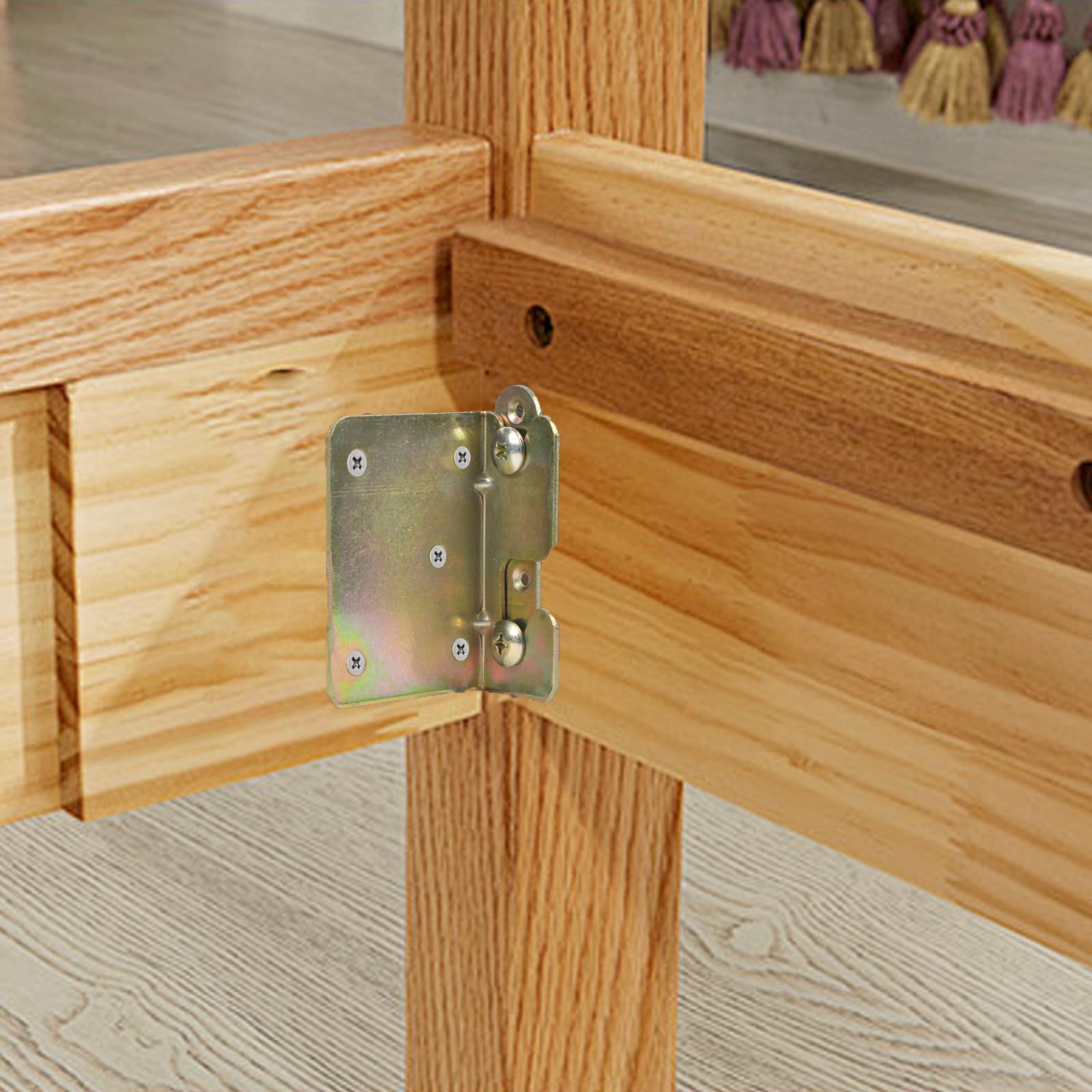 4Pcs Heavy Duty Universal C-Bed Rail Brackets Hinge with 2 Hooks - 90x68mm (3.5x2.7inch) Zinc Finish - for Bed Frames, Headboard & Footboard Installation - Perfect for Bedroom Furniture Assembly and DIY Home Improvement Projects