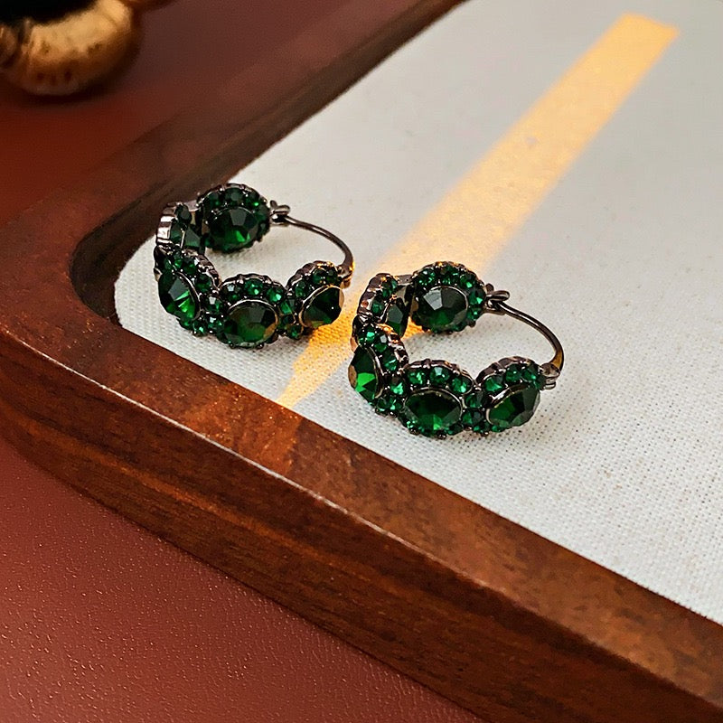 Sparkly Black Crystal Hoop Earrings for Women | 14K Gold Plated Fashion Jewelry Gift | Perfect for Parties, Weddings & Evening Events (Style A7487)