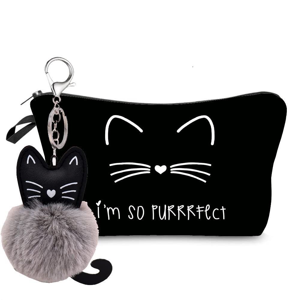 2PCS Smile Cat Makeup Bag Set for Women - Waterproof Cosmetic Pouch & Travel Brush Organizer - Perfect for Travel, Gym, and Daily Essentials Storage