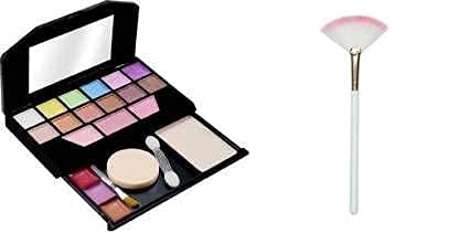 DATNASAYAD Mini 5024 Makeup Kit with 1 White Fan Brush for Face Highlighter - 2 Pack Multicolor Makeup Set for Contouring, Blush & Glow - Perfect for Travel, Professional Makeup Artists & Beginners
