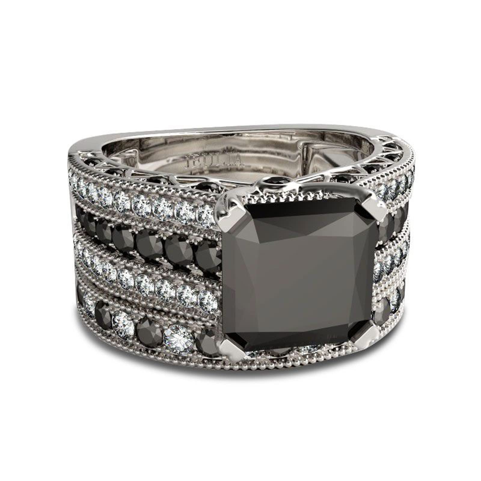 Jeulia 3.6 Carat Princess Cut Sterling Silver Black Stone Wedding Ring Set - Anniversary, Valentine's Day Gift for Wife & Girlfriend with Jewelry Box - Perfect for Proposals, Engagements & Romantic Occasions