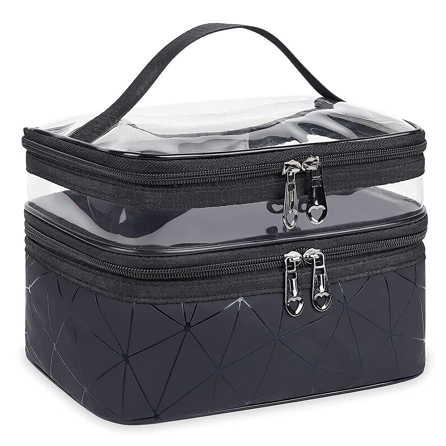Runilex Double Layer Travel Cosmetic Organizer Bag - Waterproof Makeup Pouch & Toiletry Bag for Women & Girls (Black) - Perfect for Air Travel, Gym, and Daily Organization
