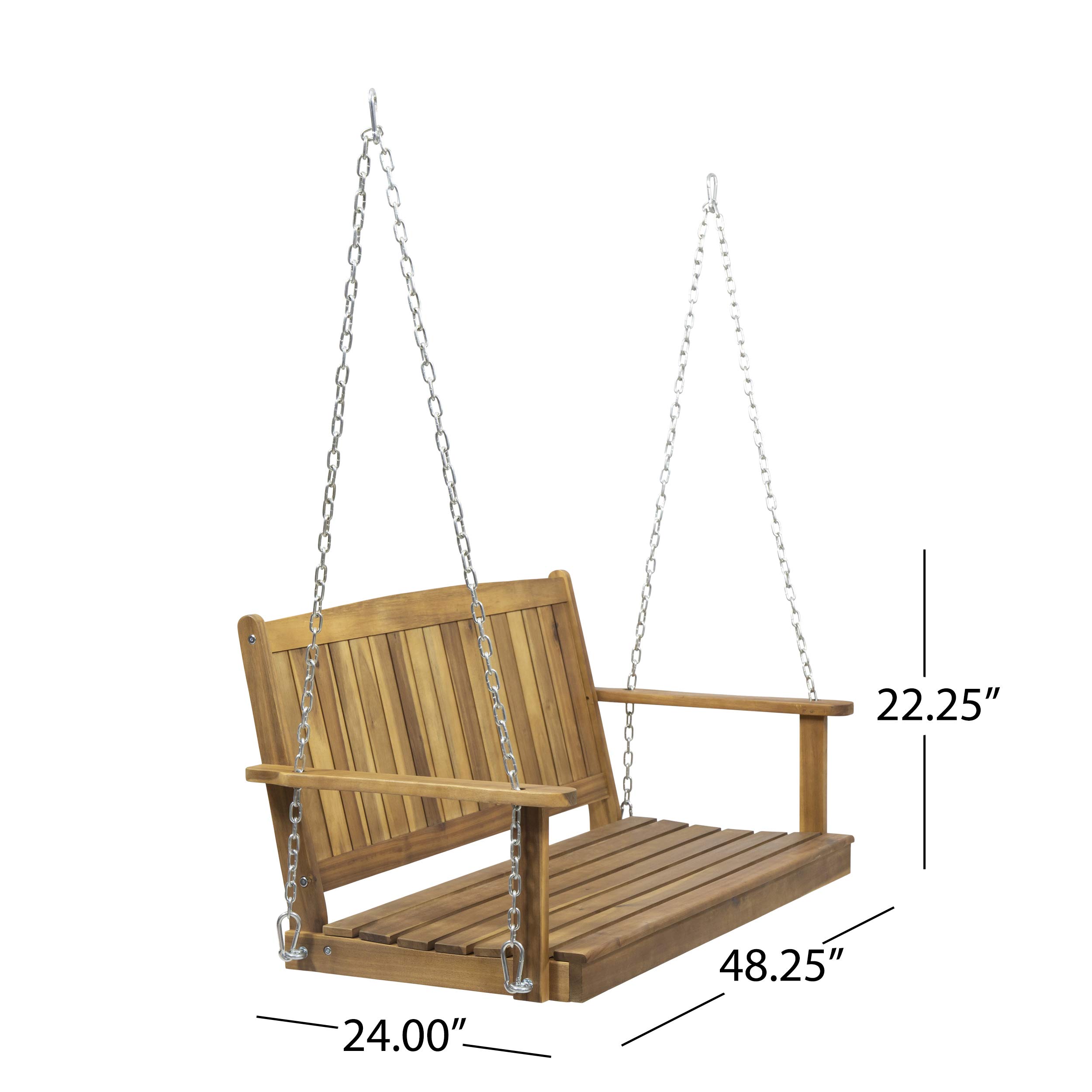 Premium Outdoor Aacia Wood Porch Swing - Teak Finish, Weather-Resistant Hanging Chair for Patio, Garden, Backyard & Deck Relaxation