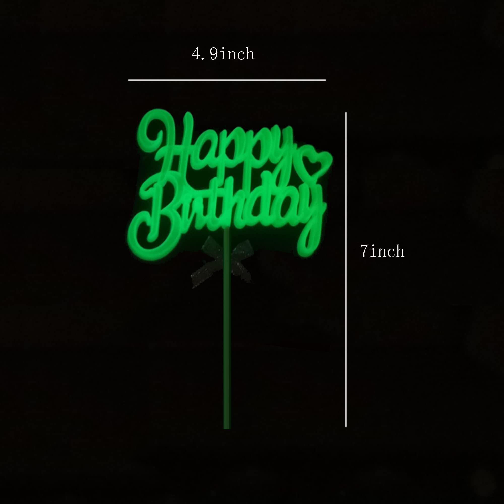 Glow Party Neon Birthday Cake Toppers - 3D Green Happy Birthday Cake Decorations for Birthday Parties, Night Events & Glow-in-the-Dark Celebrations