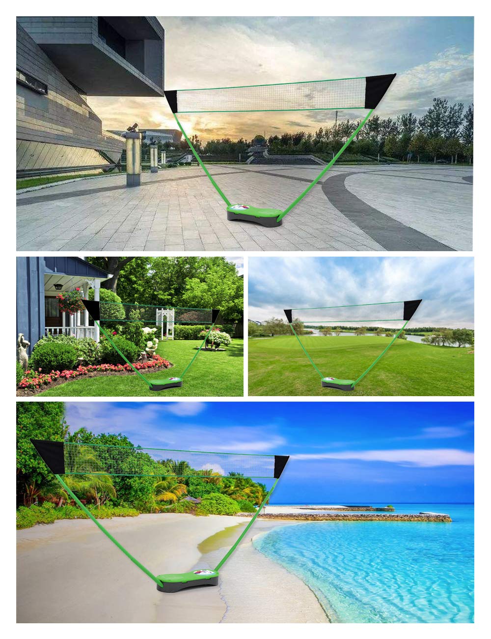 Portable Badminton Net Set with 4 Graphite Rackets - Folding Volleyball & Badminton Net for Backyard, Includes 8 Grip Tapes & 4 Shuttlecocks - Perfect for Family Games, Outdoor Sports & Beach Activities
