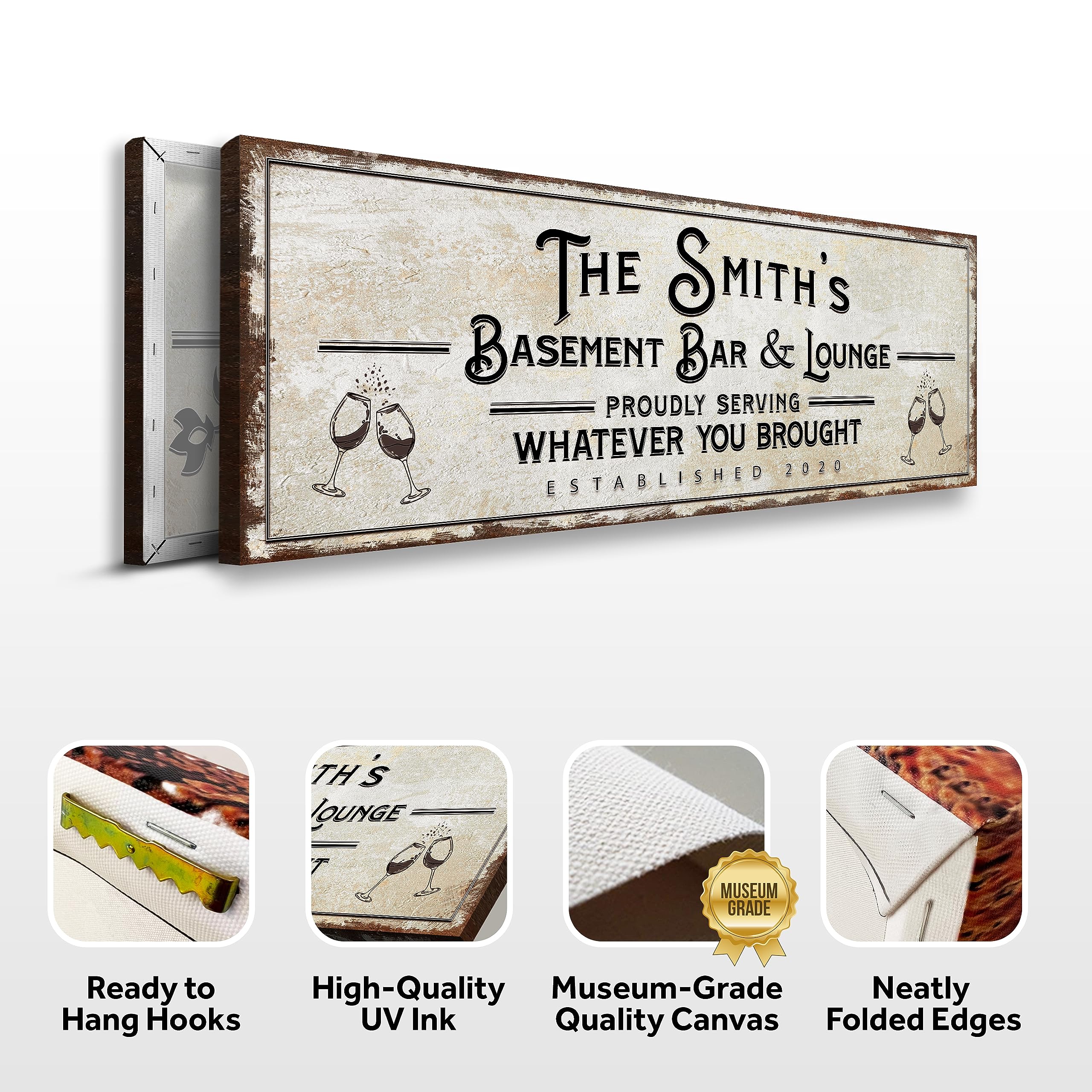 Custom Bar Sign Canvas Wall Art - Personalized Basement Bar & Lounge Decor - Rustic 48x16in Printable Sign for Man Cave, Kitchen, Pub & Diner - Perfect for Home Bars, Game Rooms & Entertaining Guests