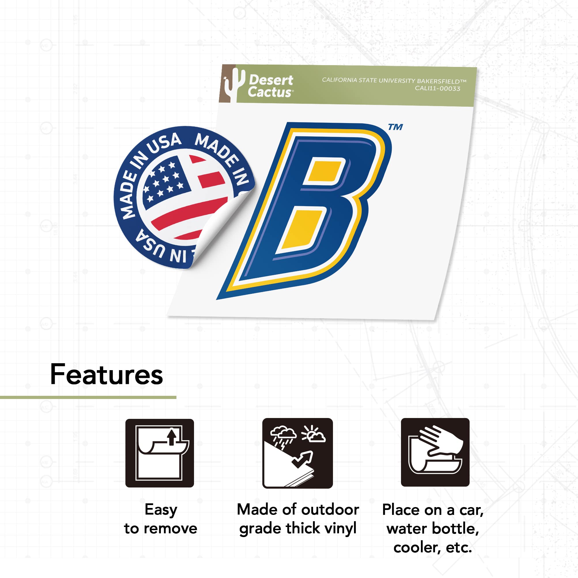 Desert Cactus Cal State Bakersfield University Sticker - CSUB Runners Vinyl Decal for Laptop, Water Bottle, Car & Scrapbook - California Roadrunners College Pride Decal - Perfect for School Spirit, Gifts & DIY Crafts (IND 00033)
