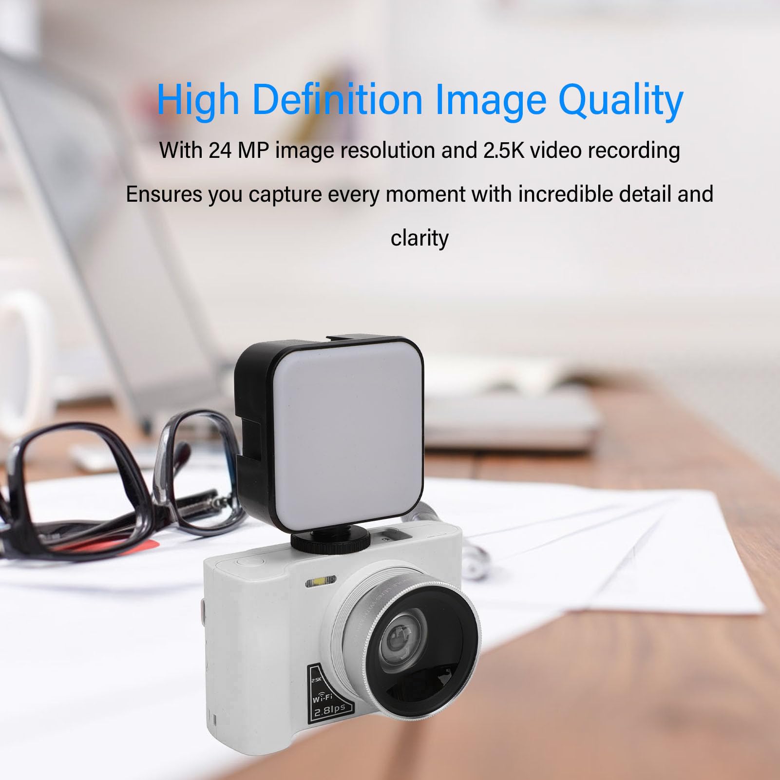 2.5K Vlogging Camera with Fill Light - 24MP 16X Digital Zoom Compact Digital Camera for YouTube, Travel & Selfies | Perfect for Teens, Adults & Beginners | Webcam & Pause Function (White)