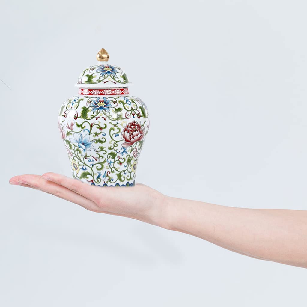 Jingdezhen Ceramic Ginger Jar with Lid - Chinese Style Temple Jar, Enamel Decorative Vase for Home & Kitchen Decor - Perfect for Living Room, Dining Table & Shelf Display