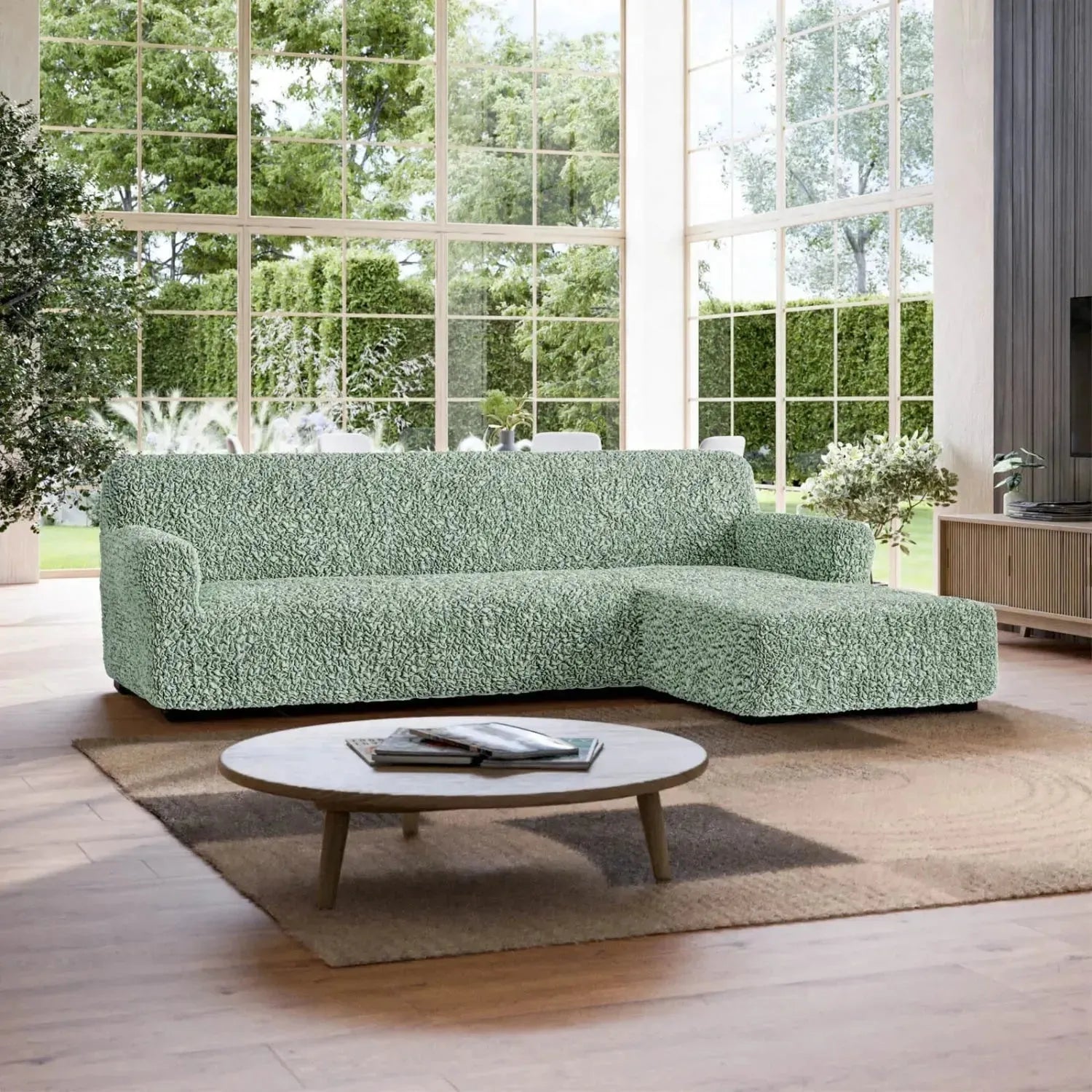 L Shaped Sofa Slipcover Right Chaise - Premium Fuco Cotton Stretchable Couch Cover - Perfect for Living Room, Sectional Sofa Protection & Home Decor
