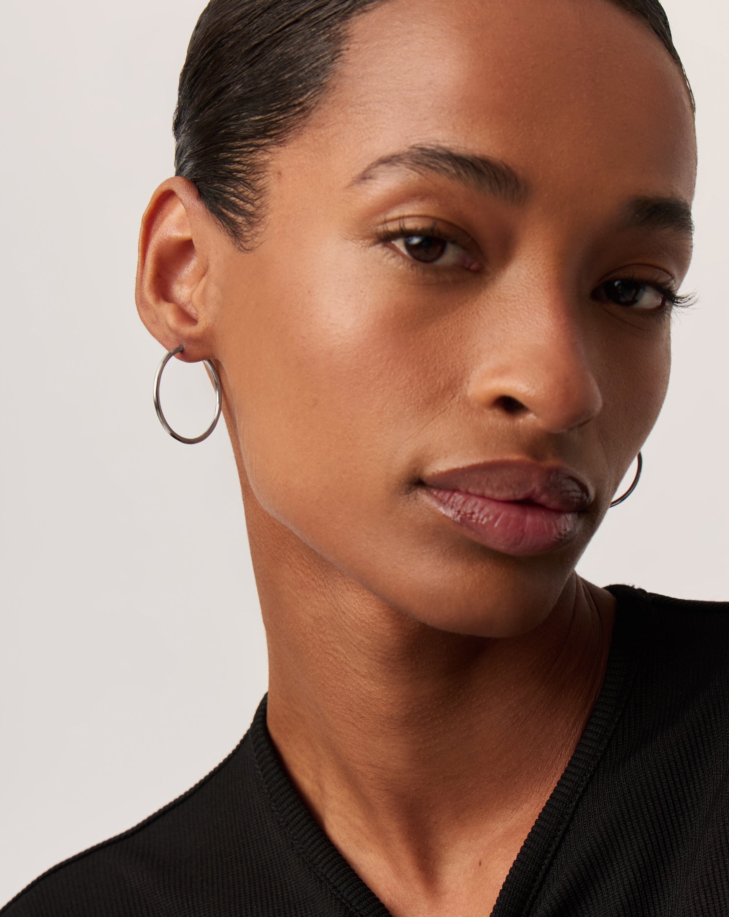 Classic Medium Hoop Earrings - Rhodium Plated Recycled Sterling Silver Jewelry for Women | Elegant Everyday Wear & Special Occasions Gift