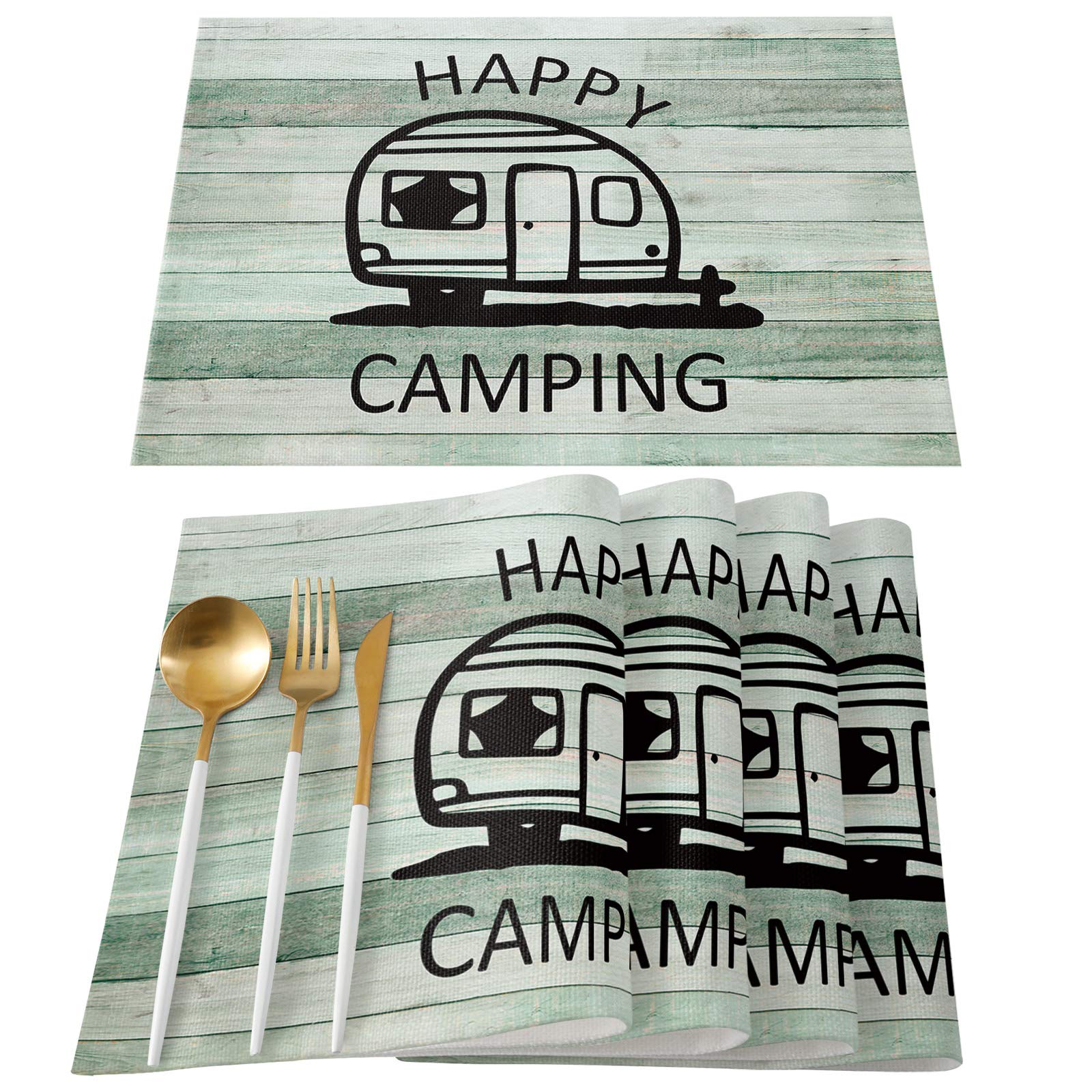Cartoon Camper Happy Camping Washable Placemats Set of 4 - 13
