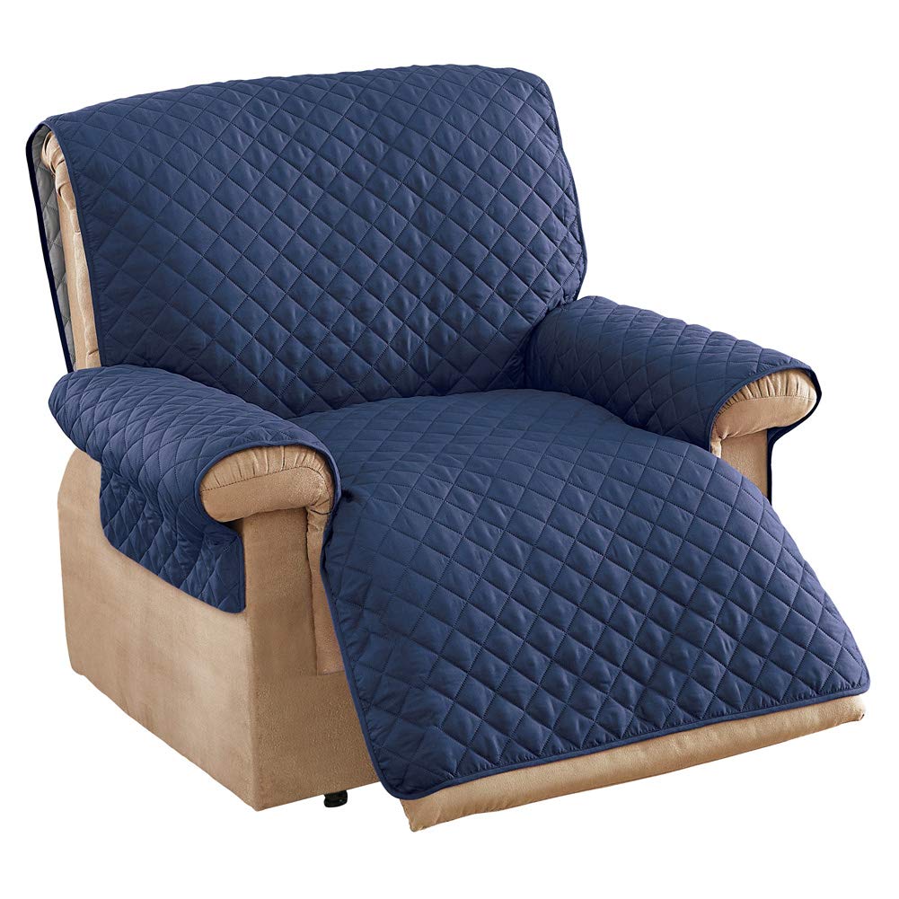 Reversible Quilted Furniture Cover for Jumbo Recliner - Navy/Silver | Protects Sofas & Chairs | Living Room, Bedroom, Office Use