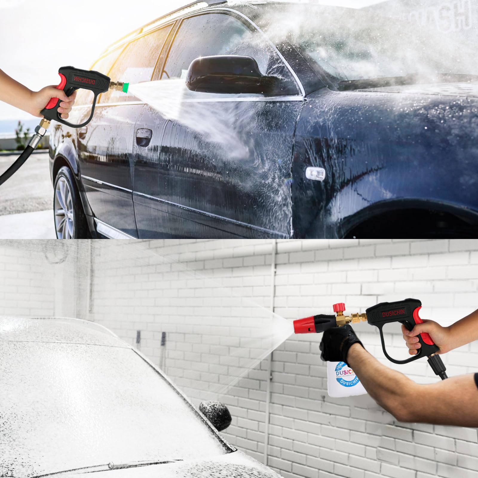 DUSICHIN DUS-022 High Pressure Washer Gun 3000 PSI - Short Wand Power Washer Attachment for Cleaning Cars, Driveways & Outdoor Surfaces - Black