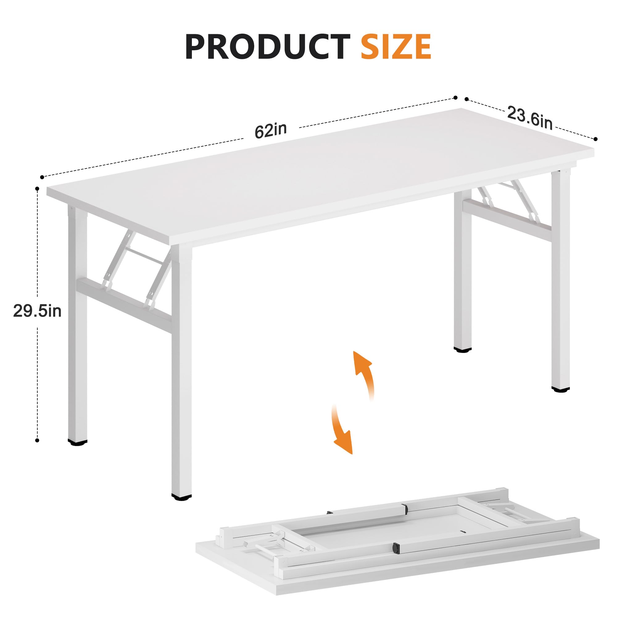 DlandHome 62 Inch Computer Desk - Sturdy Metal Frame Office Desk, Study Writing Table, No Assembly Required, White - Perfect for Home Office, Gaming & Remote Work