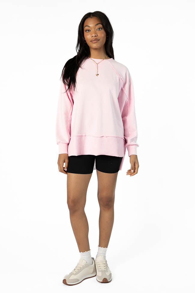 Give It Your All Light Pink Oversized Crew Neck Sweatshirt | Women's Casual Loungewear | Cozy Pullover for Fall & Winter | Perfect for Relaxing at Home or Running Errands | FINAL SALE