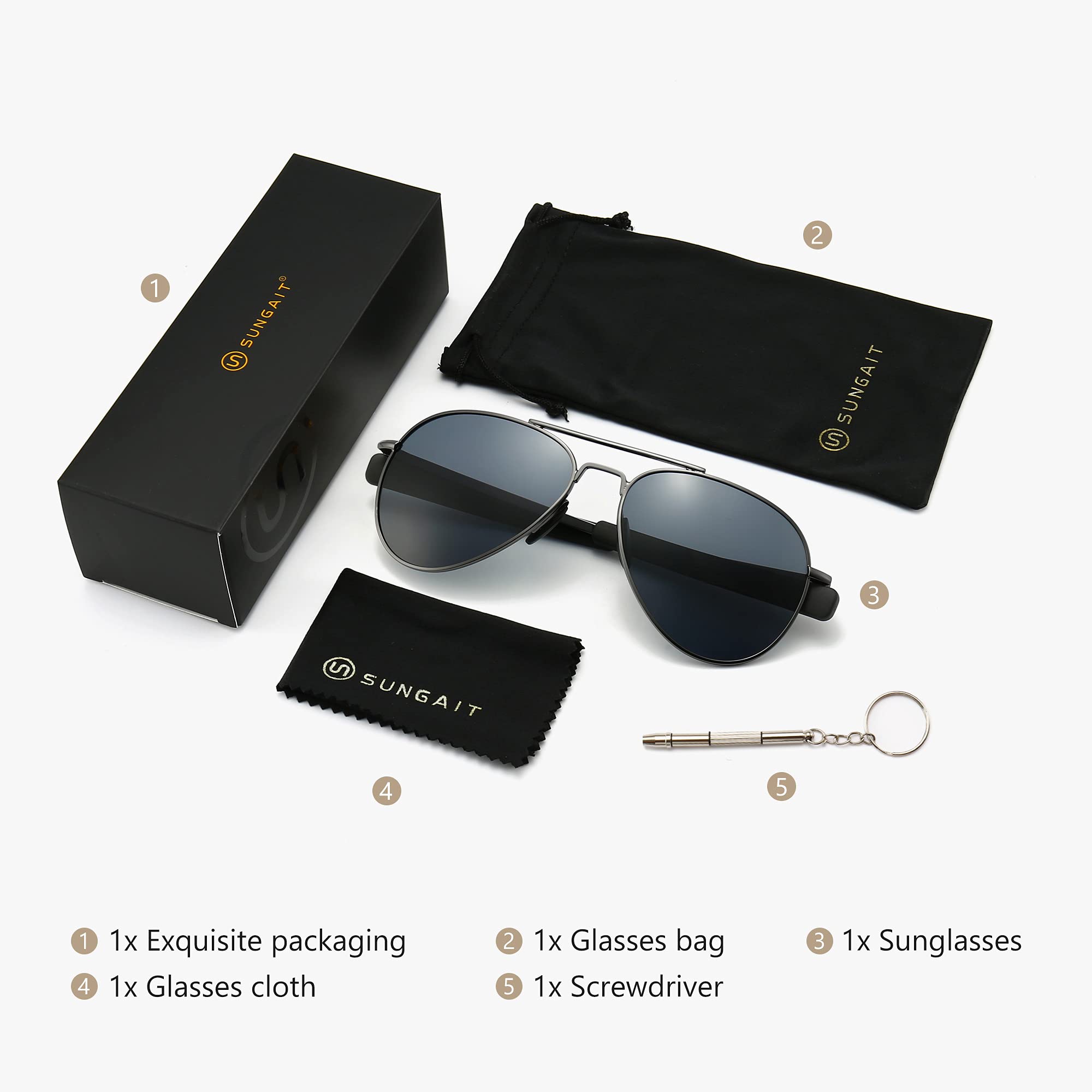 SUNGAIT Polarized Aviator Sunglasses for Men - Military Style, 100% UV400 Protection - Perfect for Driving, Outdoor Sports & Fashion Accessories