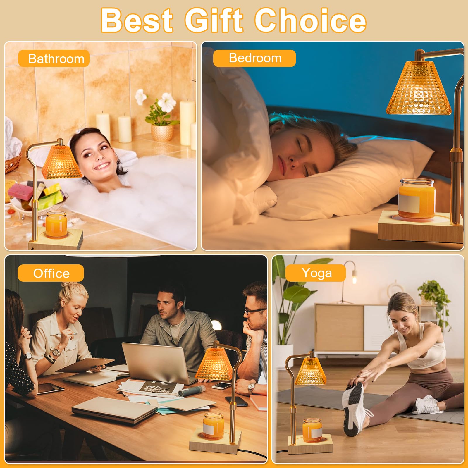 Electric Candle Warmer Lamp with Timer & Dimmer - Adjustable Height Wax Melt Warmer with 2 Bulbs - Scented Candle Heater for Home Decor & Aromatherapy - Perfect for Living Room, Bedroom, Spa & Office (Gold)