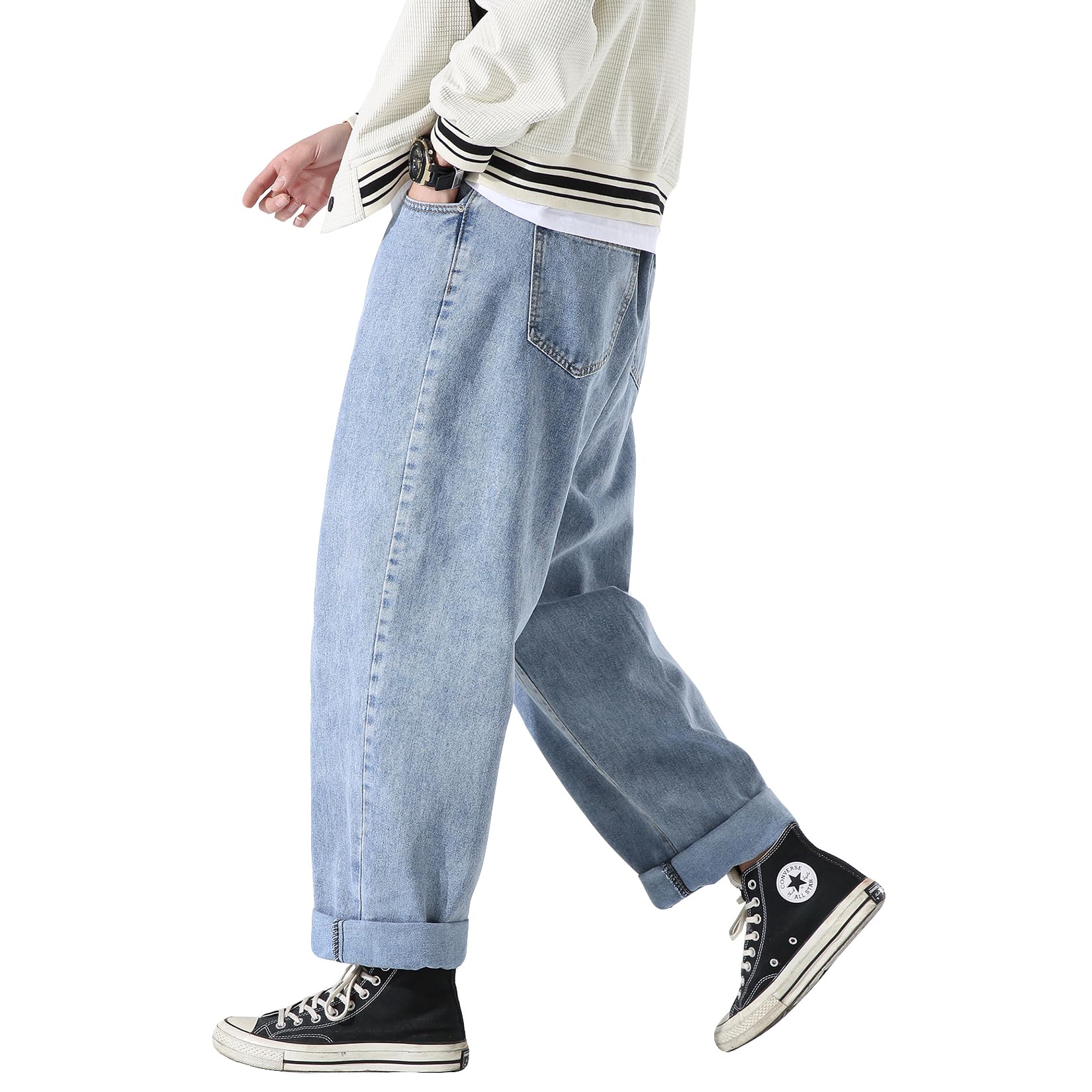 DOSLAVIDA Men's Work Jeans - Casual Hip Hop Cargo Pants, Loose Fit Straight Wide Leg Cotton Denim with Zipper | Durable & Comfortable for Work, Streetwear & Everyday Wear