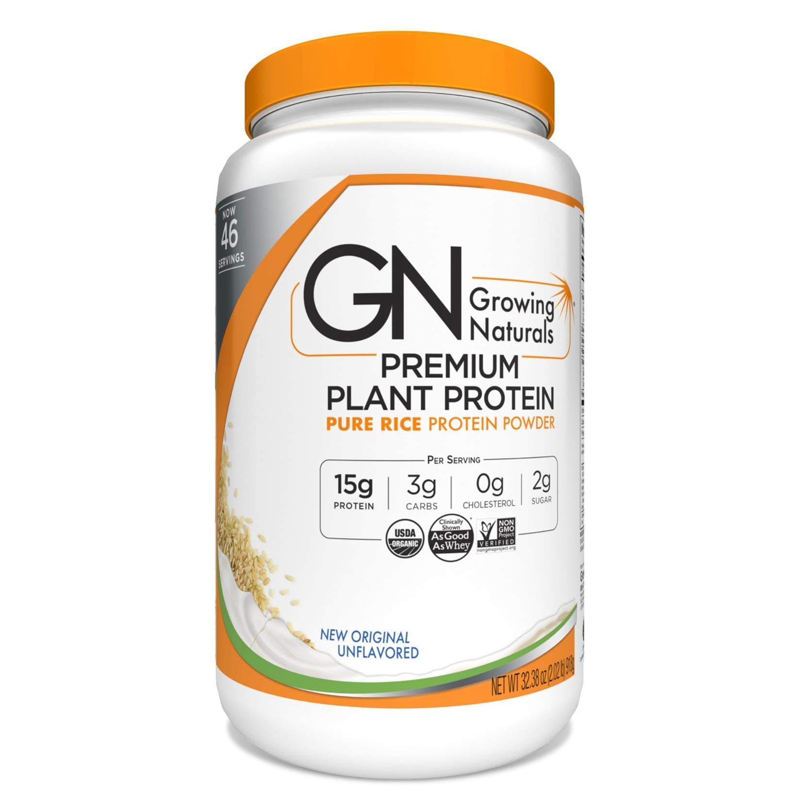 Organic Rice Protein Powder by Growing Naturals - Original Flavor, 2.02 lb (32.4 oz) - Plant-Based Protein for Smoothies, Baking & Post-Workout Recovery
