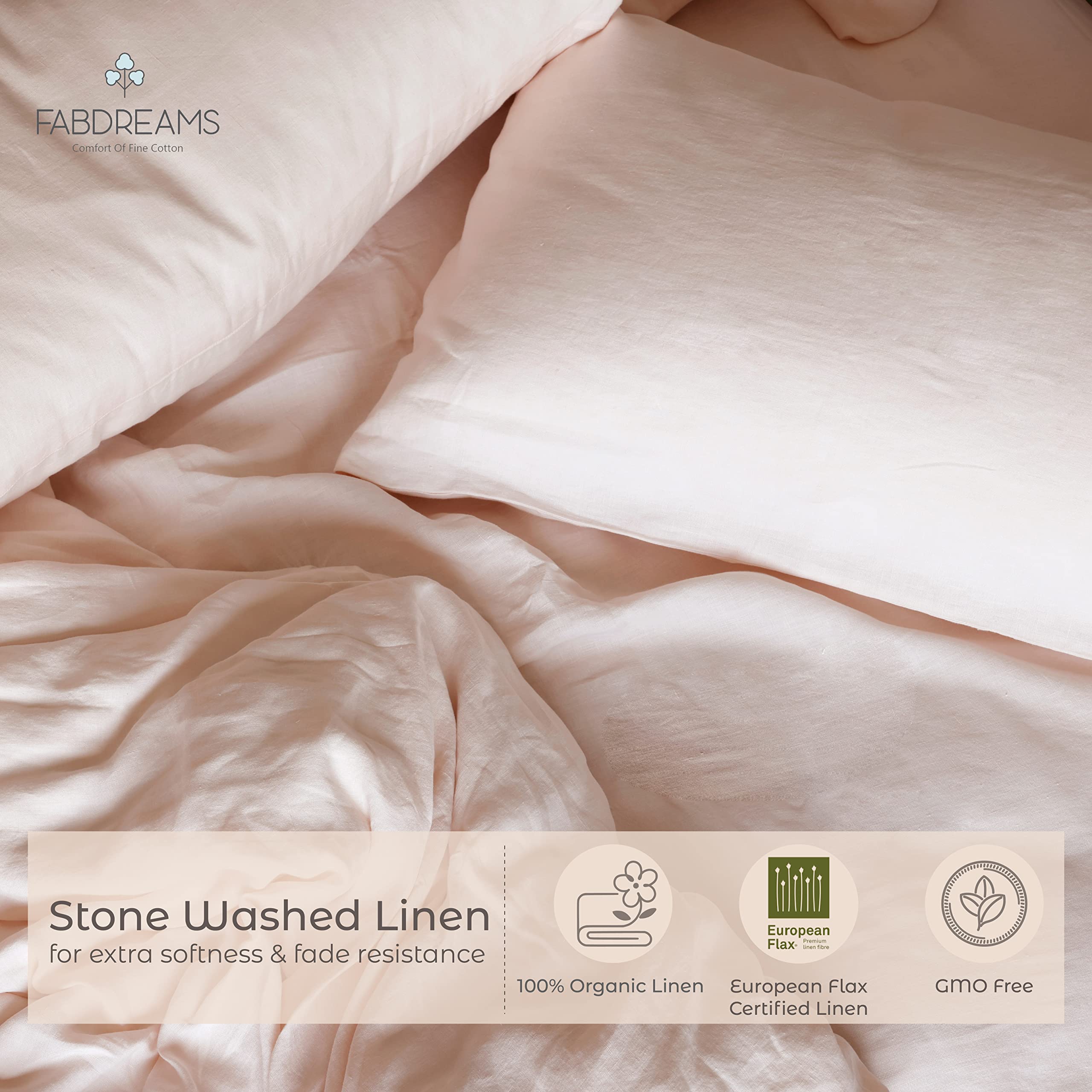 Organic Linen Queen Sheet Set - 4 Piece Cooling Bedding Set with 1 Fitted Sheet, 1 Flat Sheet & 2 Pillowcases | Breathable, Soft & Eco-Friendly Linen Sheets for Queen Size Bed | Perfect for Hot Sleepers, Summer Nights & Allergy Relief (Blush Pink)