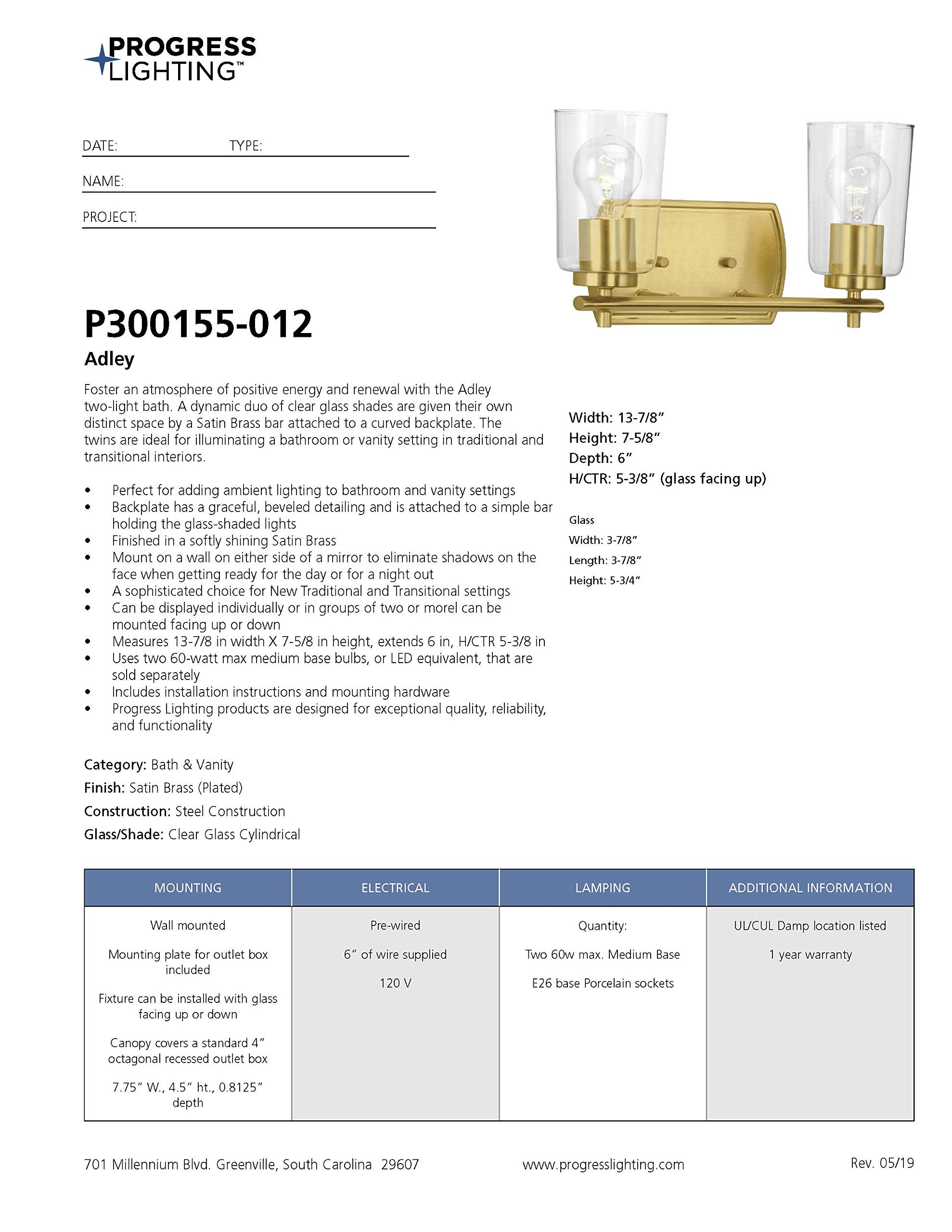 Progress Lighting Adley Collection Two-Light Gold Traditional Bathroom Vanity Light Fixture - Perfect for Modern and Classic Bathroom Decor