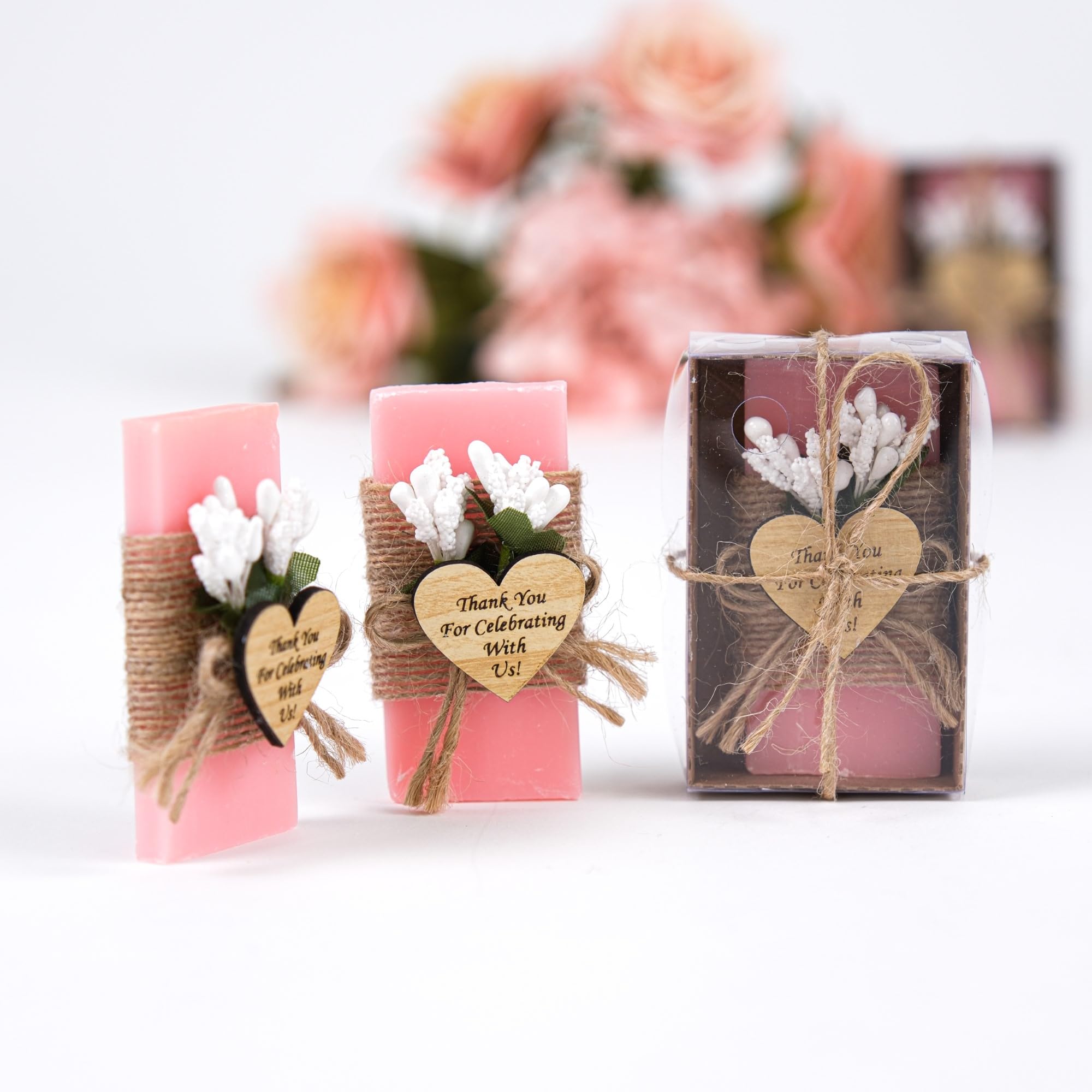 HTF Pack of 10 Handmade Rose Scented Mini Soap Wedding Gifts - Bridesmaid Gifts, Bridal Shower Favors, Engagement Party Favors, Wedding Decorations - Perfect for Guest Favors, Wedding Party Gifts & Romantic Home Decor (Pink)