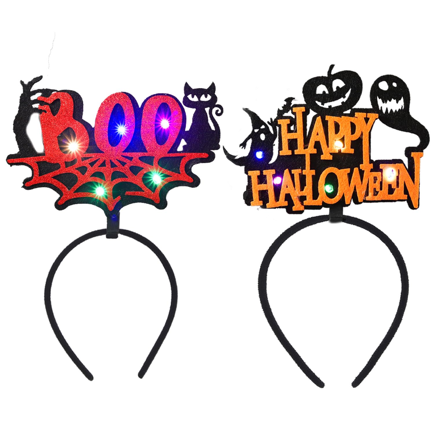 Glow in the Dark Halloween Headbands - LED Light Up Pumpkin & Spider Web Hair Accessories for Women & Girls | Costume Party, Trick or Treat, Cosplay, Rave & Nighttime Events