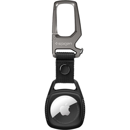 Spigen AirTag Keychain Holder for Apple AirTag - 2 Pack, Black | Secure Key Finder for Keys, Wallets & Bags | Durable Anti-Loss Tracker Accessories