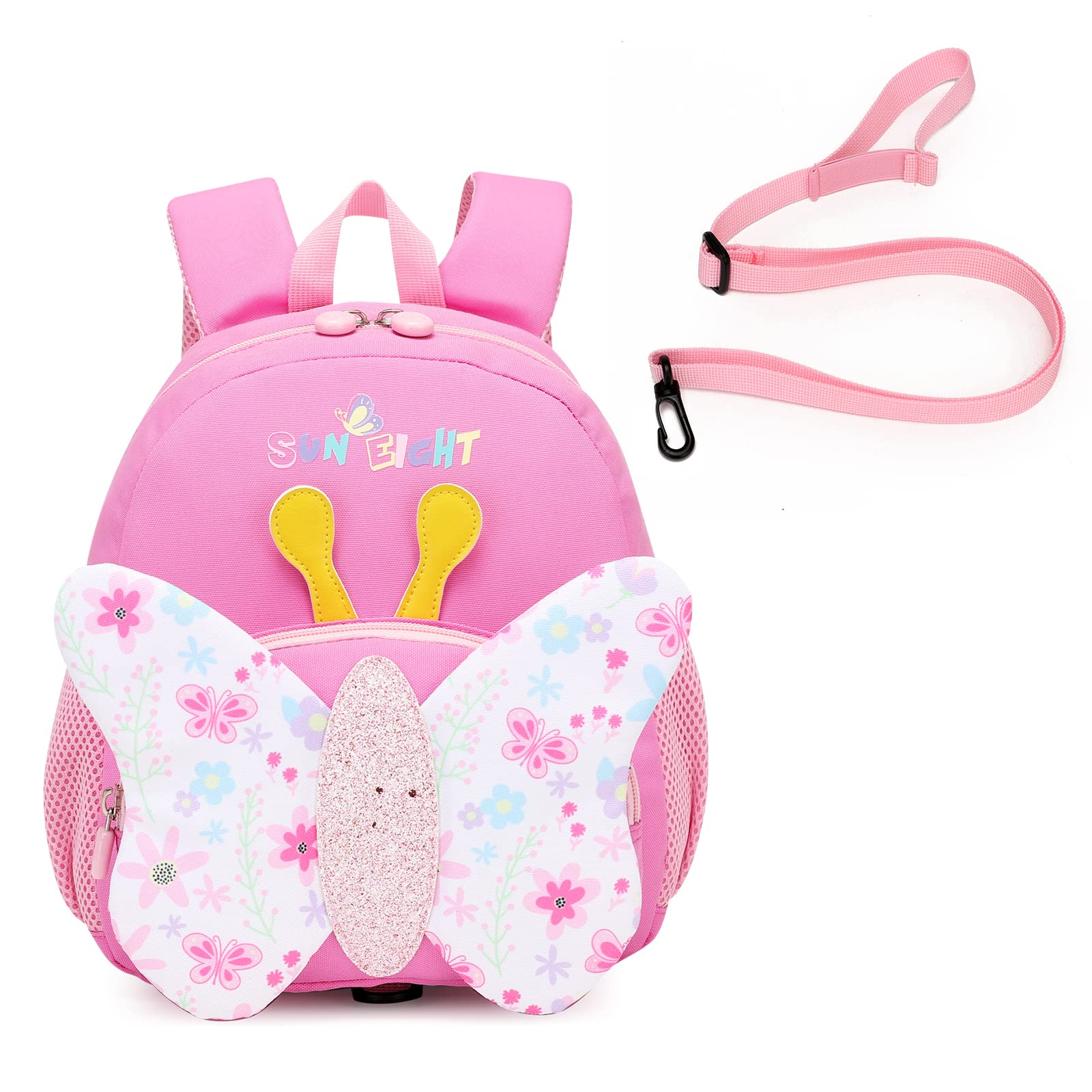 SUN EIGHT Toddler Backpack with Anti-Lost Harness - 3D Cartoon School Bag for Girls 1-4 Years (Butterfly) - Perfect for Preschool & Daycare