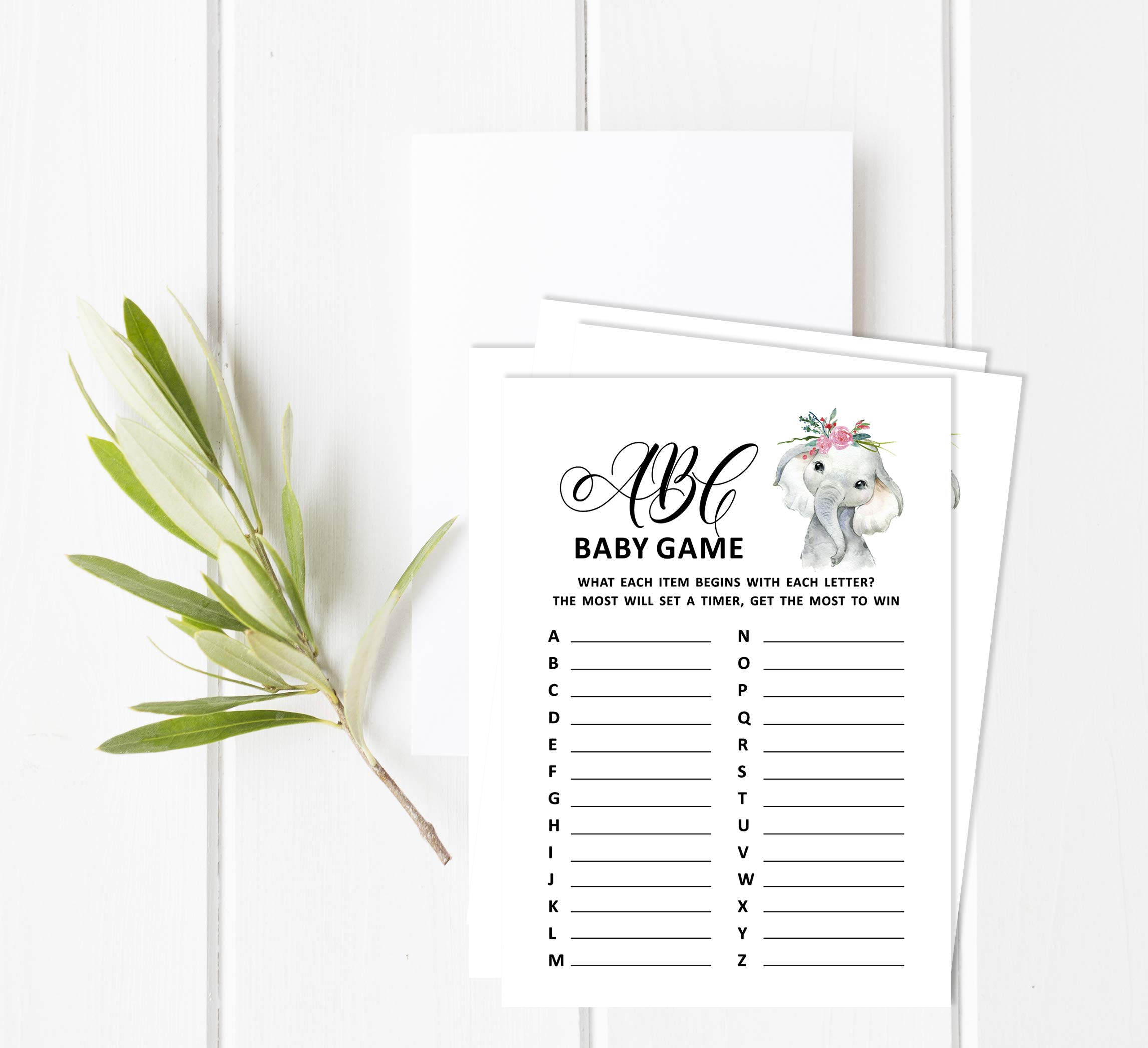 50PCS Baby Shower Alphabet ABC Game Set - Cute Elephant & Jungle Animal Theme for Baby Girl Party Decorations, Gender Reveal, First Birthday Celebrations & Nursery Decor