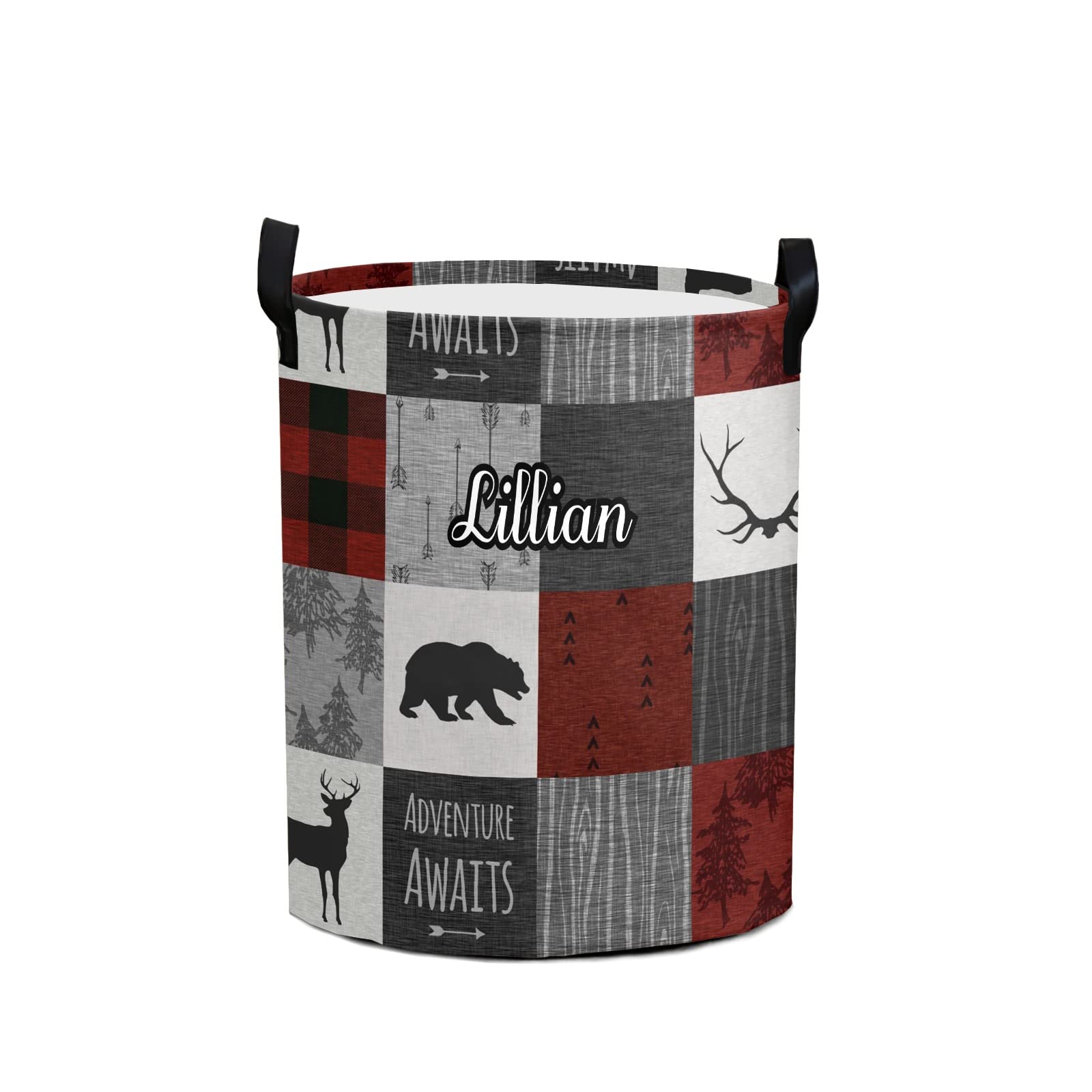 Personalized Faux Patchwork Forest Deer Laundry Basket - Waterproof Collapsible Clothes Hamper with Handles for Bedroom, Bathroom & Dorm - Large Capacity Storage Organizer for Laundry, Toys & Home Decor