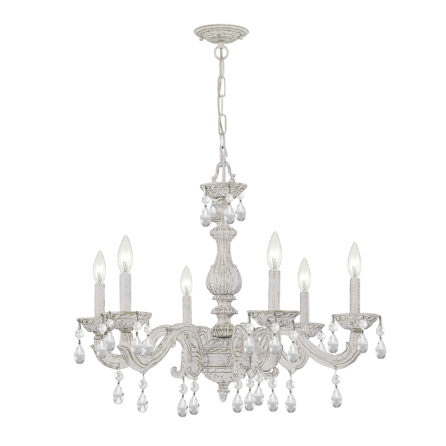 Paris Market 6-Light Clear Crystal Antique White Chandelier - Elegant Dining Room & Bedroom Lighting Fixture for Home Decor