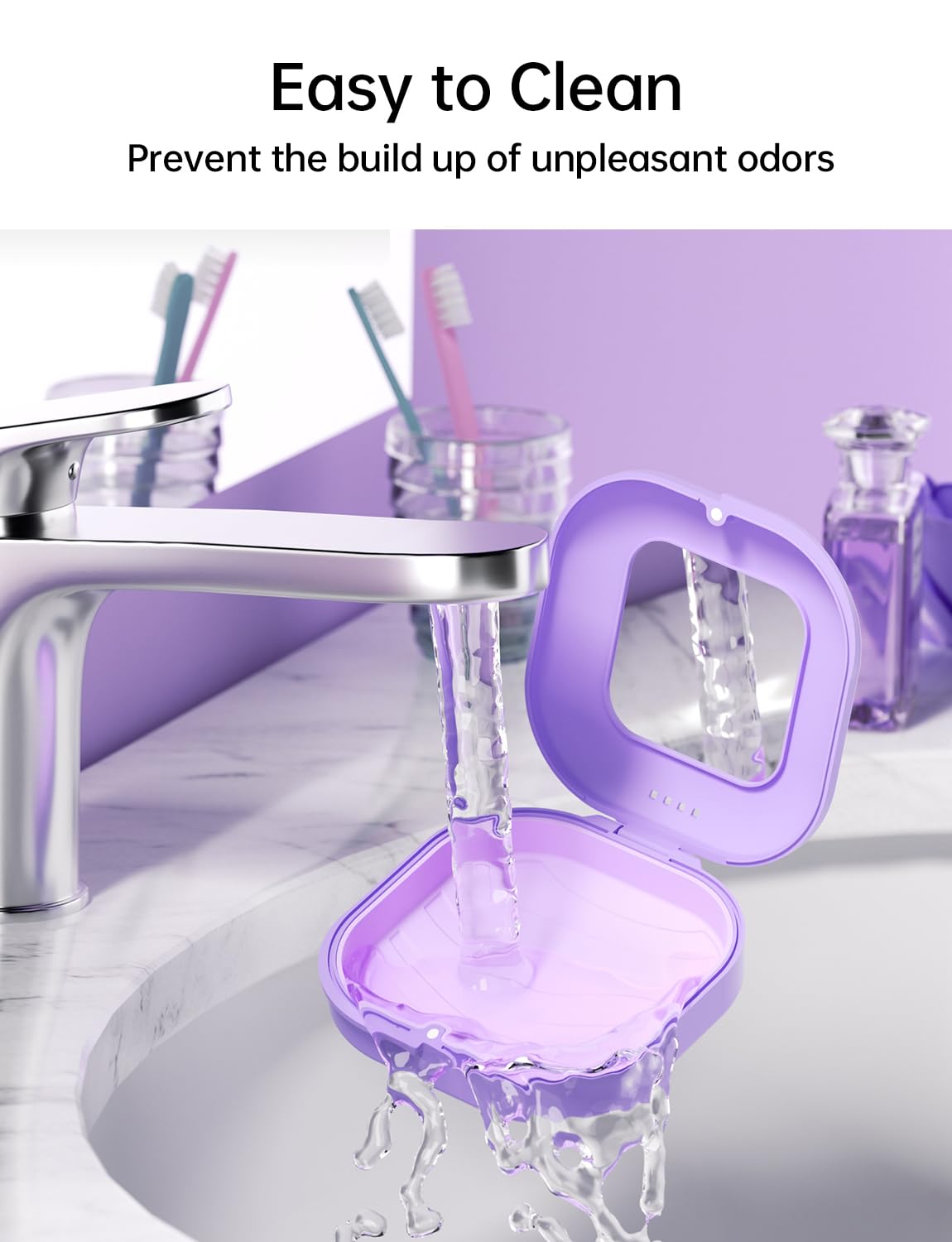 **Invisalign Retainer Case with Vent Holes - Cute Purple Aligner & Mouth Guard Storage Case with Mirror, Replaceable Silicone Pads, Removal Tool & Brush - Perfect for Travel, Gym & Daily Use**