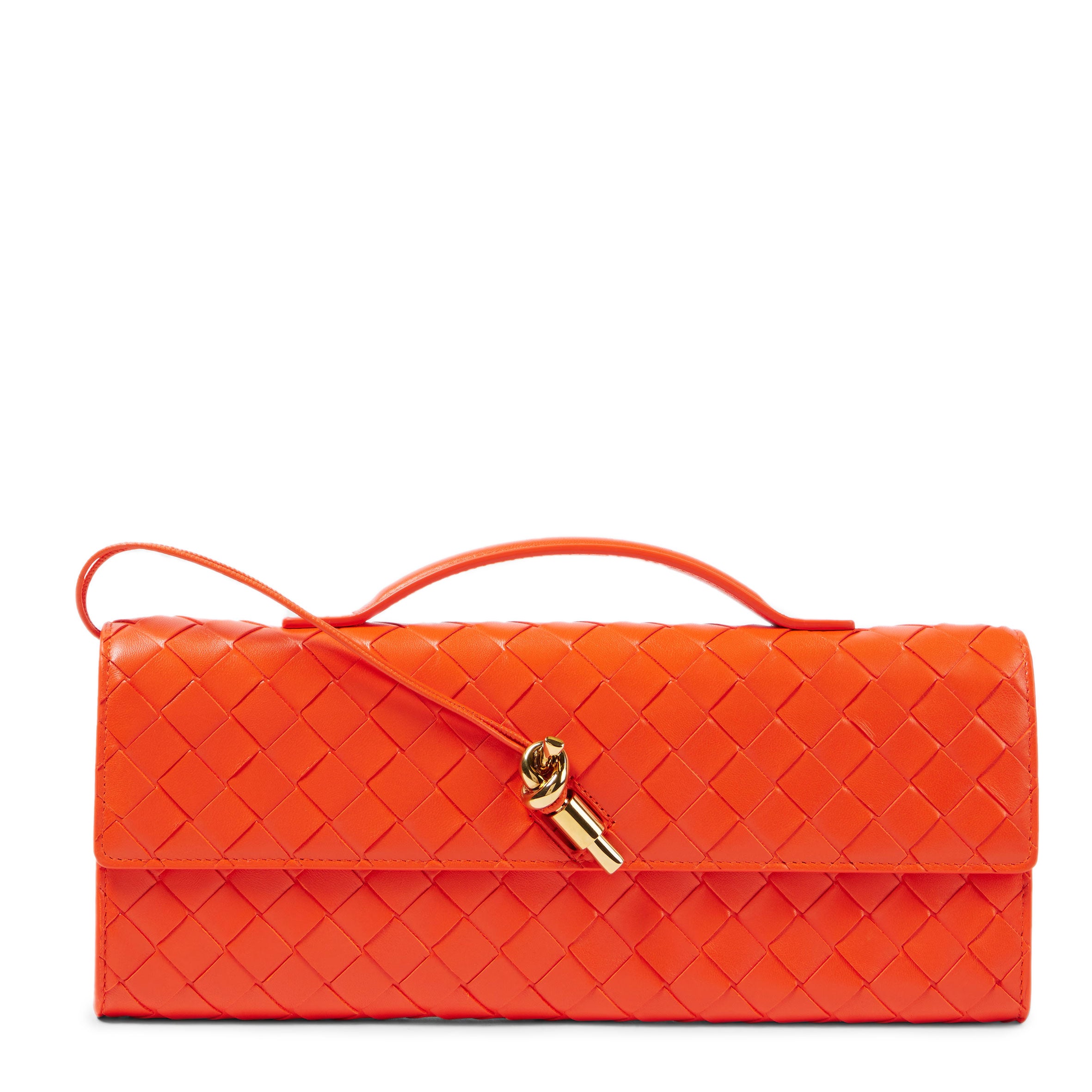 Stylish Long Clutch Andiamo Top Handle Handbag in Vibrant Orange - Perfect for Evening Parties, Weddings & Special Occasions